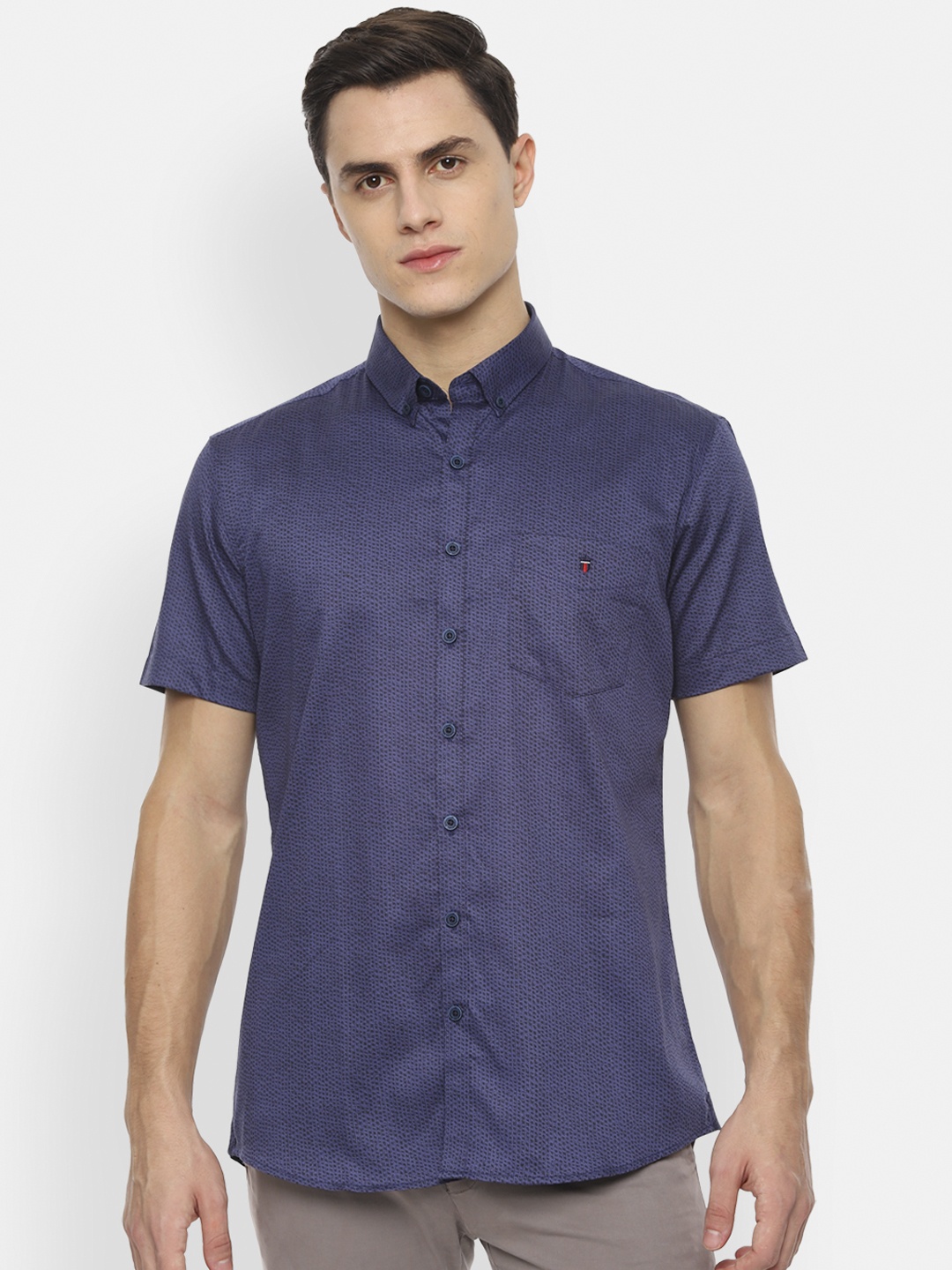 Louis Philippe Sport Men Navy Blue & Black Slim Fit Printed Casual Shirt