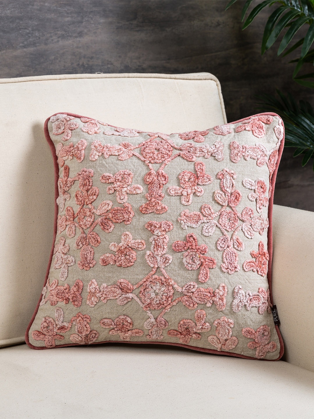

Pure Home and Living Pink Set of Single Embroidered Square Cushion Covers