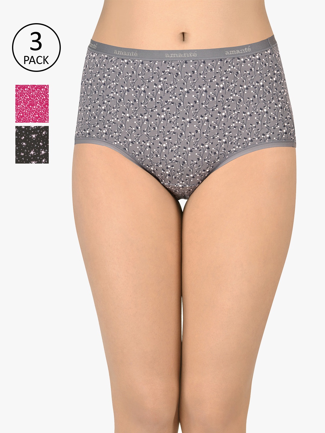 

Amante Women Pack Of 3 Printed Full Briefs PPK53101, Black