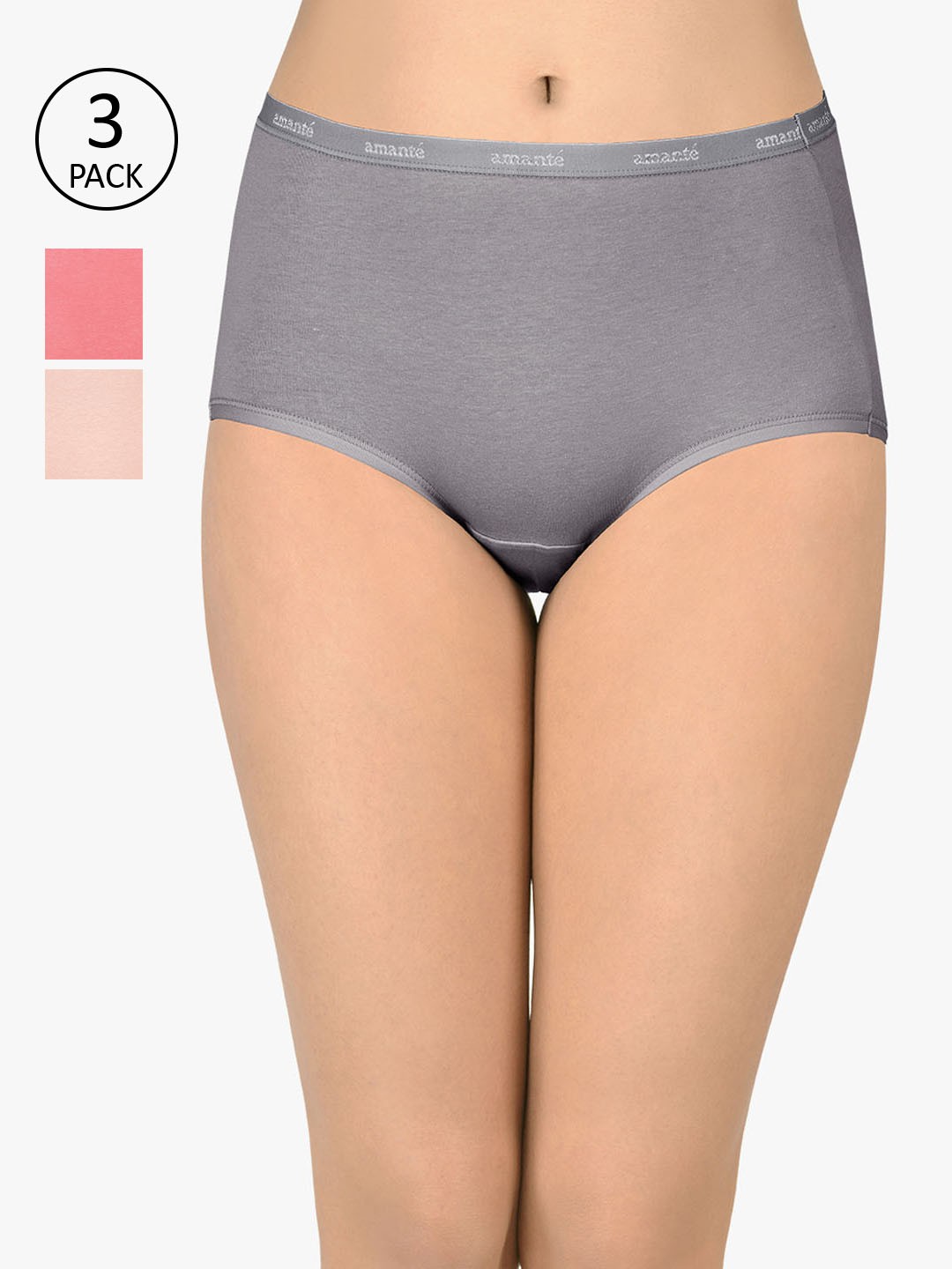 

Amante Women Pack Of 3 Solid High-Rise High Waist Basic Briefs PPK53001, Pink