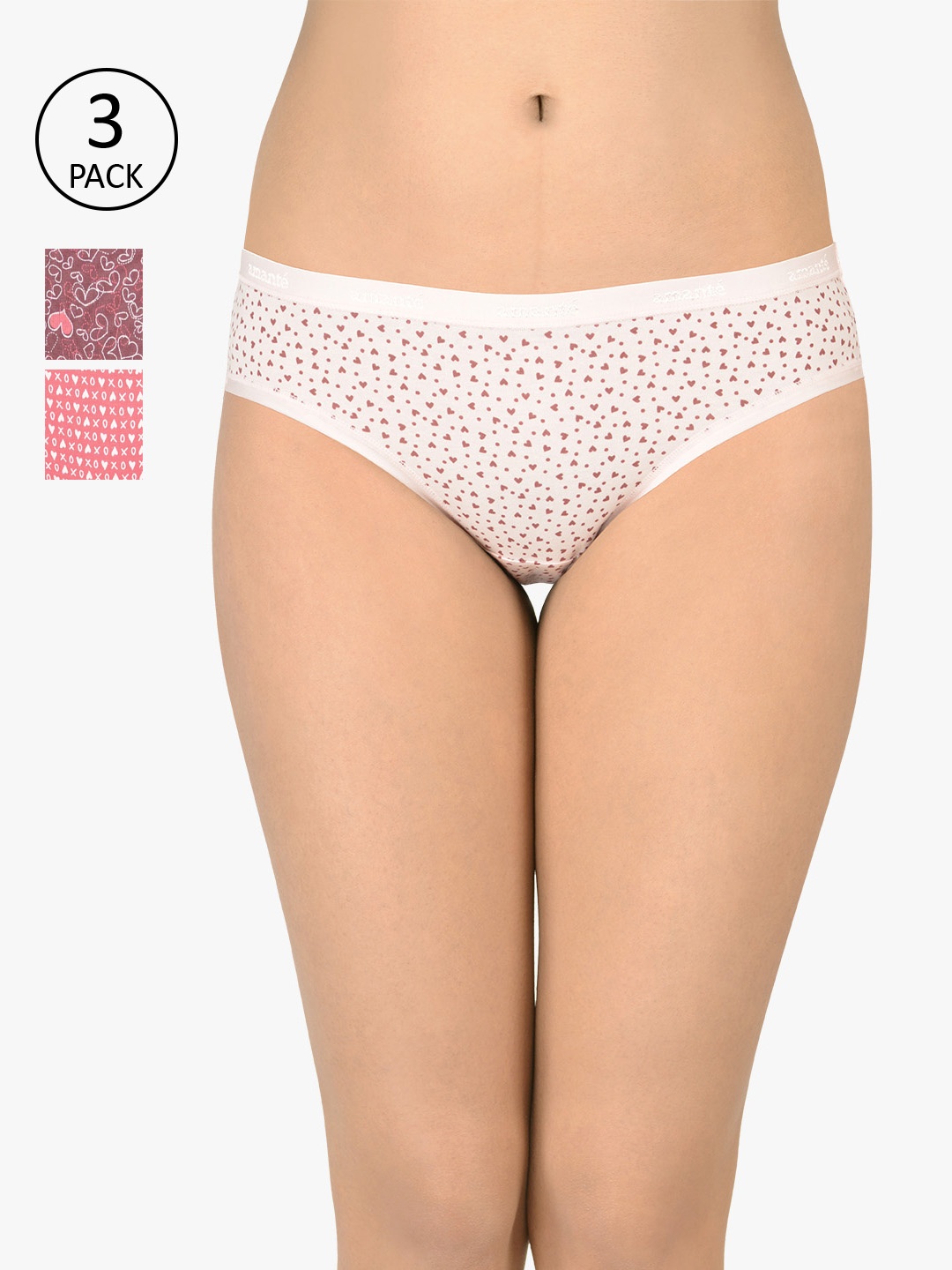

Amante Women Pack Of 3 Multicoloured Printed Bikini Briefs PPK33101, Mauve