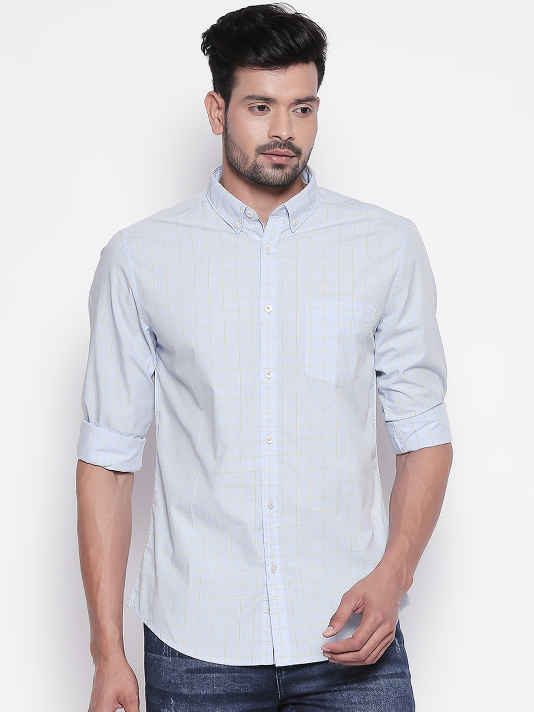 

BYFORD by Pantaloons Men Blue Classic Slim Fit Checked Casual Shirt
