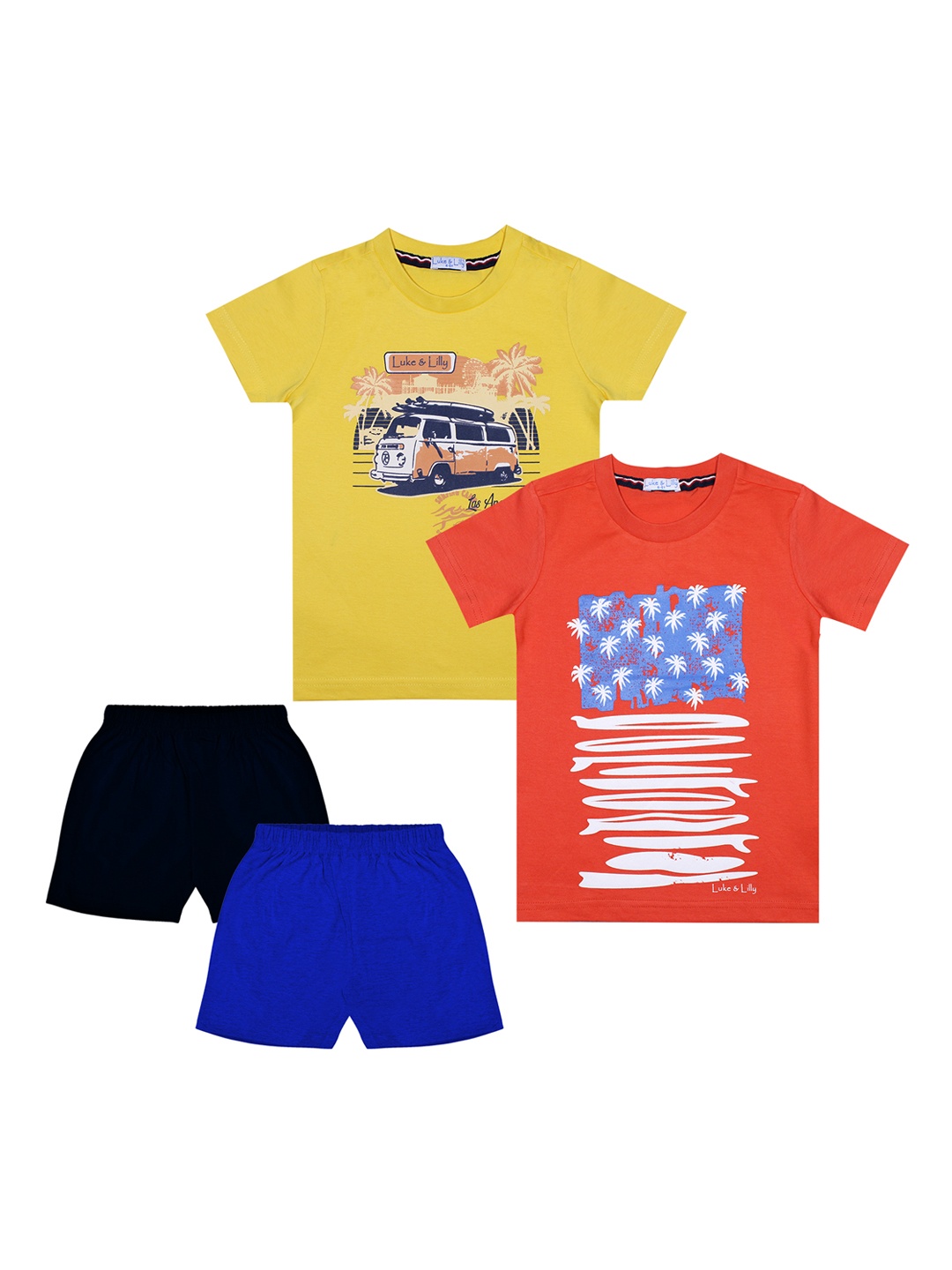 

Luke & Lilly Boys Pack Of 2 Red & Blue Printed T-shirt with Shorts