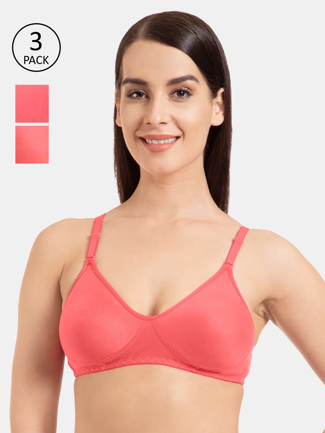 

Souminie Pack Of 3 Solid Non-Wired Non Padded T-shirt Bra S-135-3PC-CRL, Coral