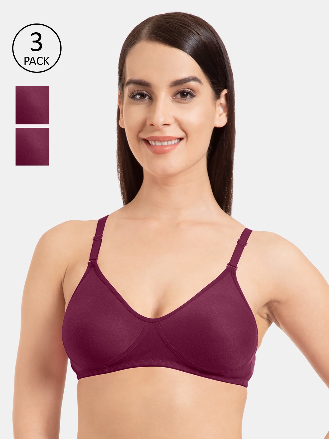 

Souminie Pack Of 3 Magenta Solid Non-Wired Non Padded T-shirt Bras S-135-3PC-MG-30B