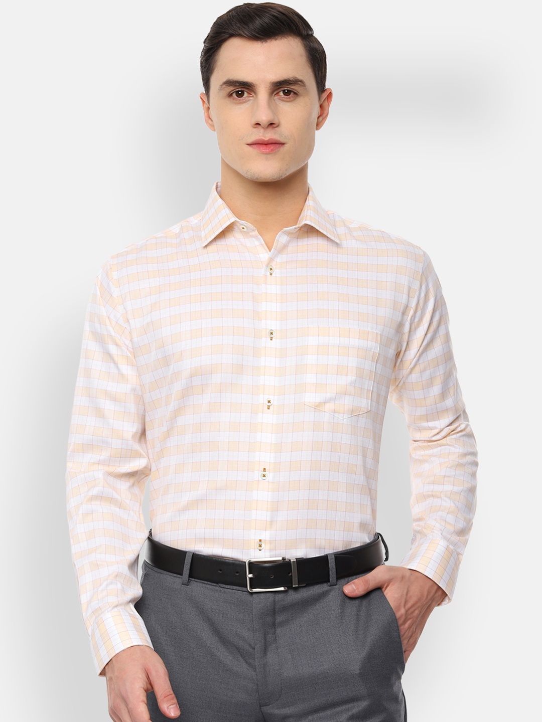 

Van Heusen Men Orange Regular Fit Checked Formal Shirt