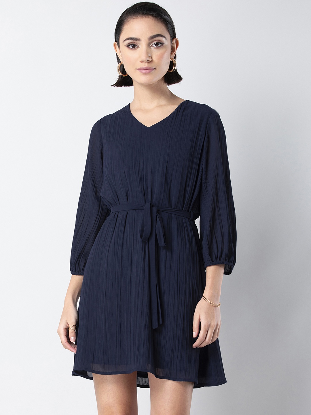 

FabAlley Women Navy Blue Solid Fit and Flare Dress