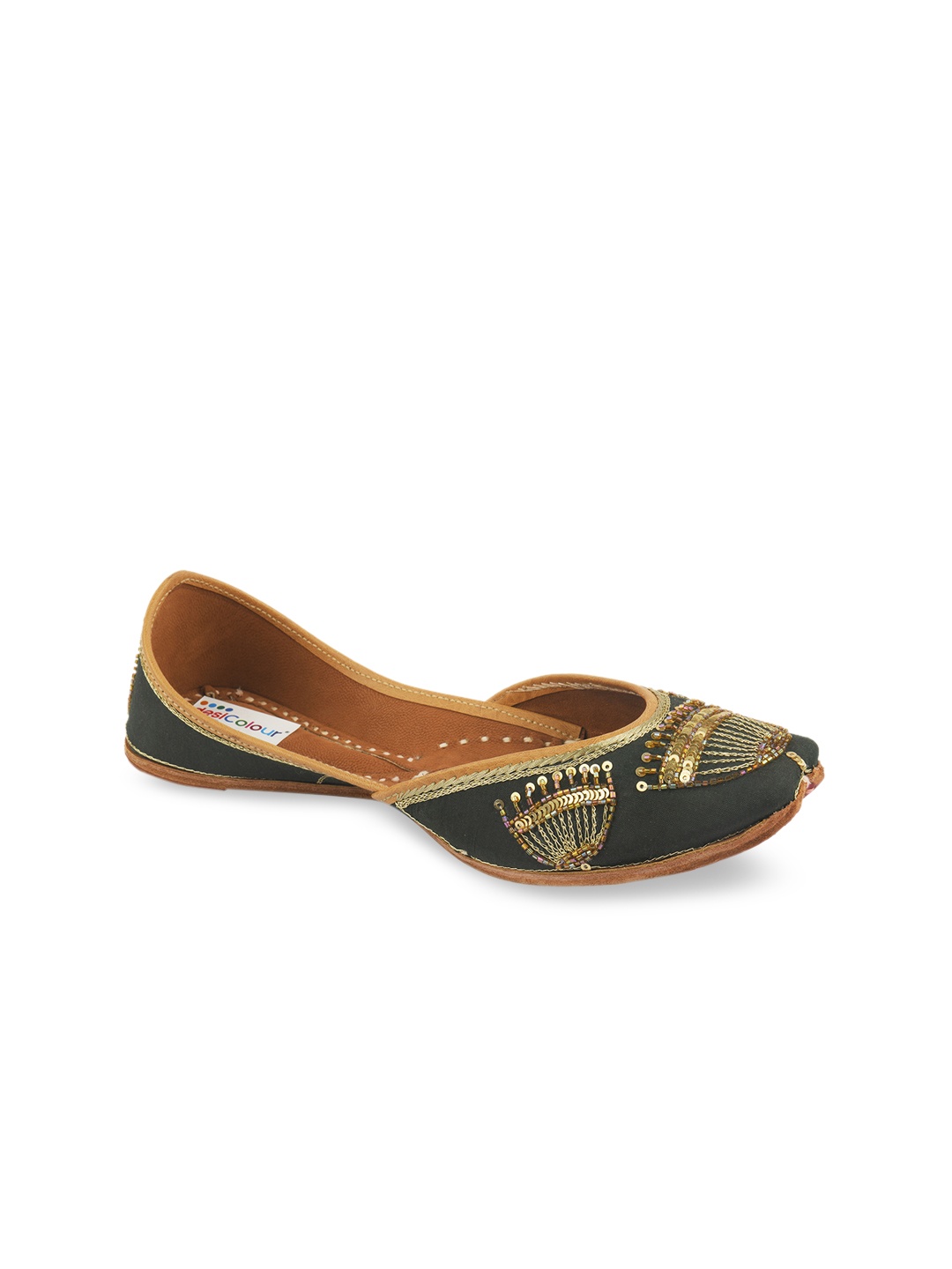

DESI COLOUR Women Green Woven Design Leather Mojaris