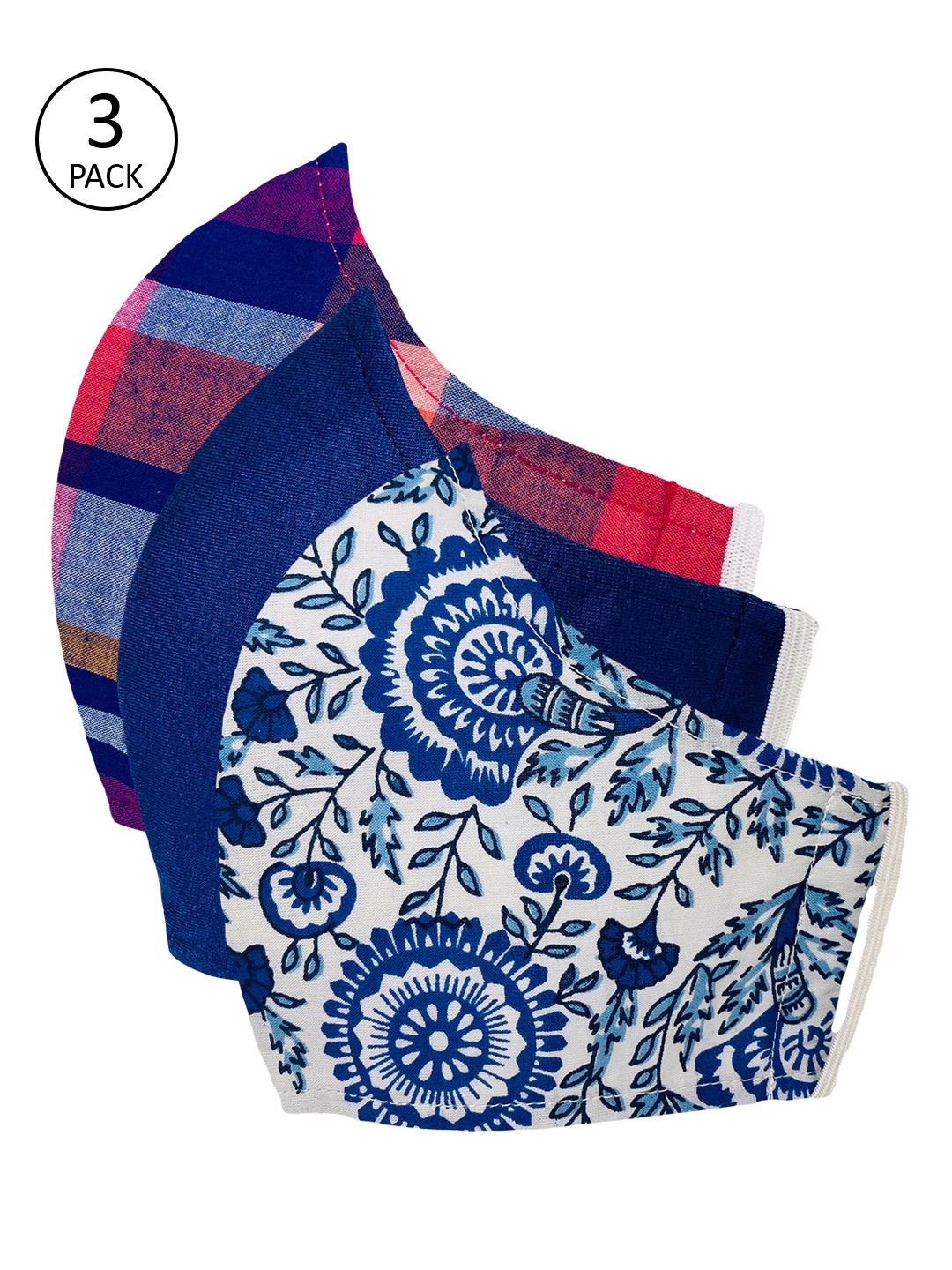 

Sera Unisex Pack Of 3 Printed 3-Ply Cloth Mask, Blue