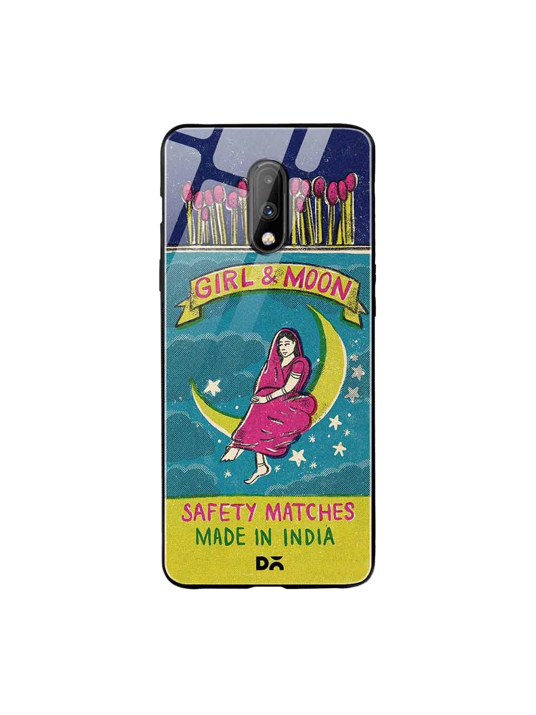 

DailyObjects Blue & Pink Moon Girl Matchbox OnePlus 7 Glass Case