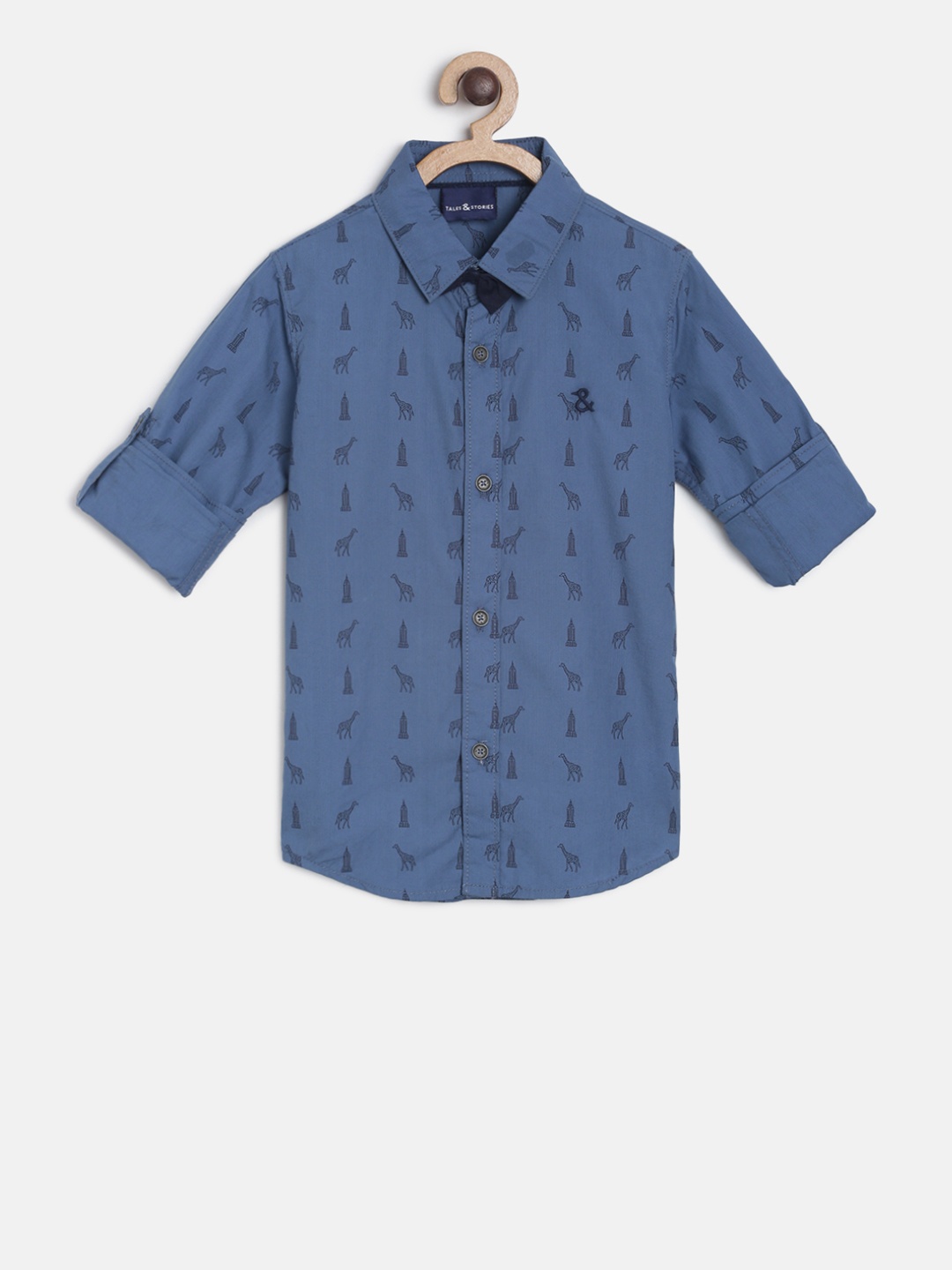 

TALES & STORIES Boys Blue Regular Fit Printed Casual Shirt with Bow Tie