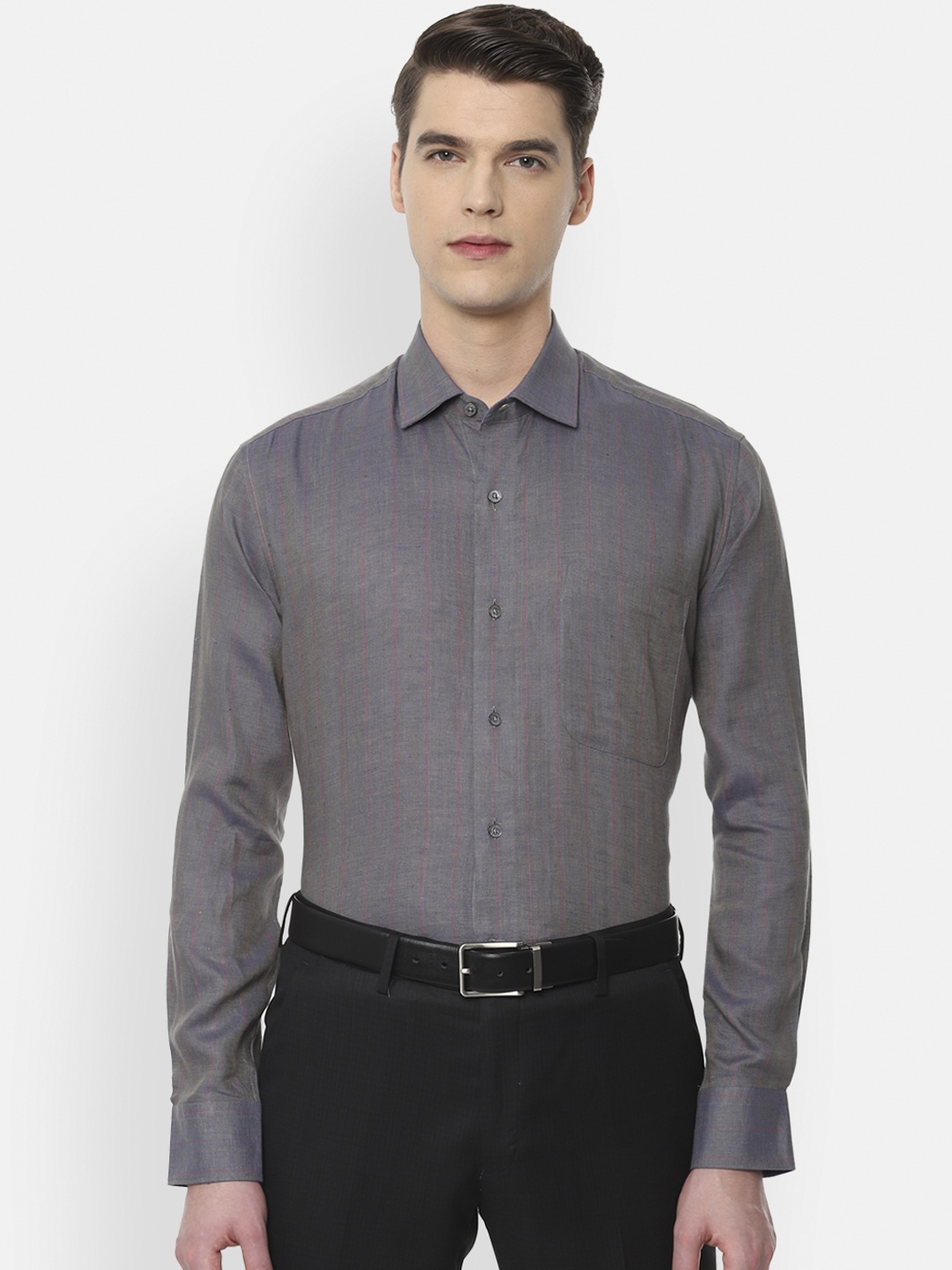 

Luxure by Louis Philippe Men Grey Regular Fit Linen Striped Formal Shirt