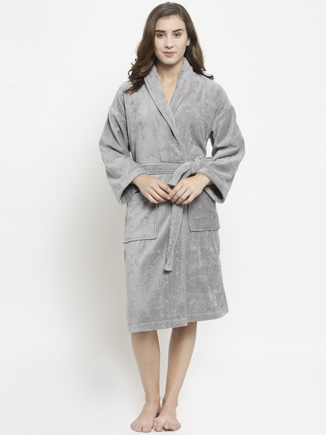 

MYTRIDENT Women Grey Solid Bathrobe