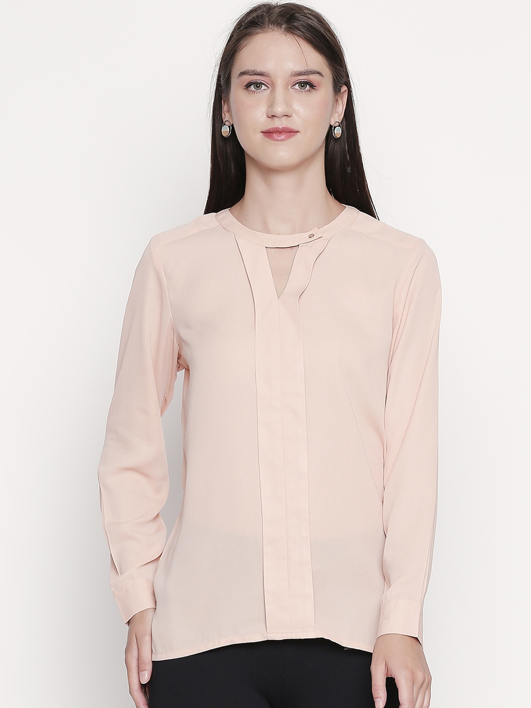 

Annabelle by Pantaloons Women Salmon Pink Solid Shirt Style Top