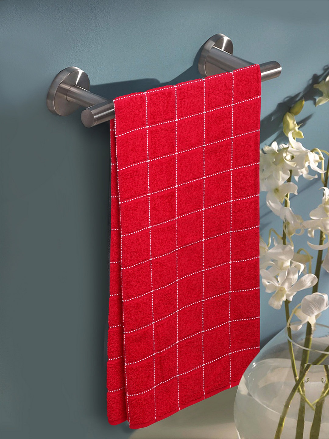 

Trident Unisex Red Checked Dusk & Dawn 450 GSM Bath Towel