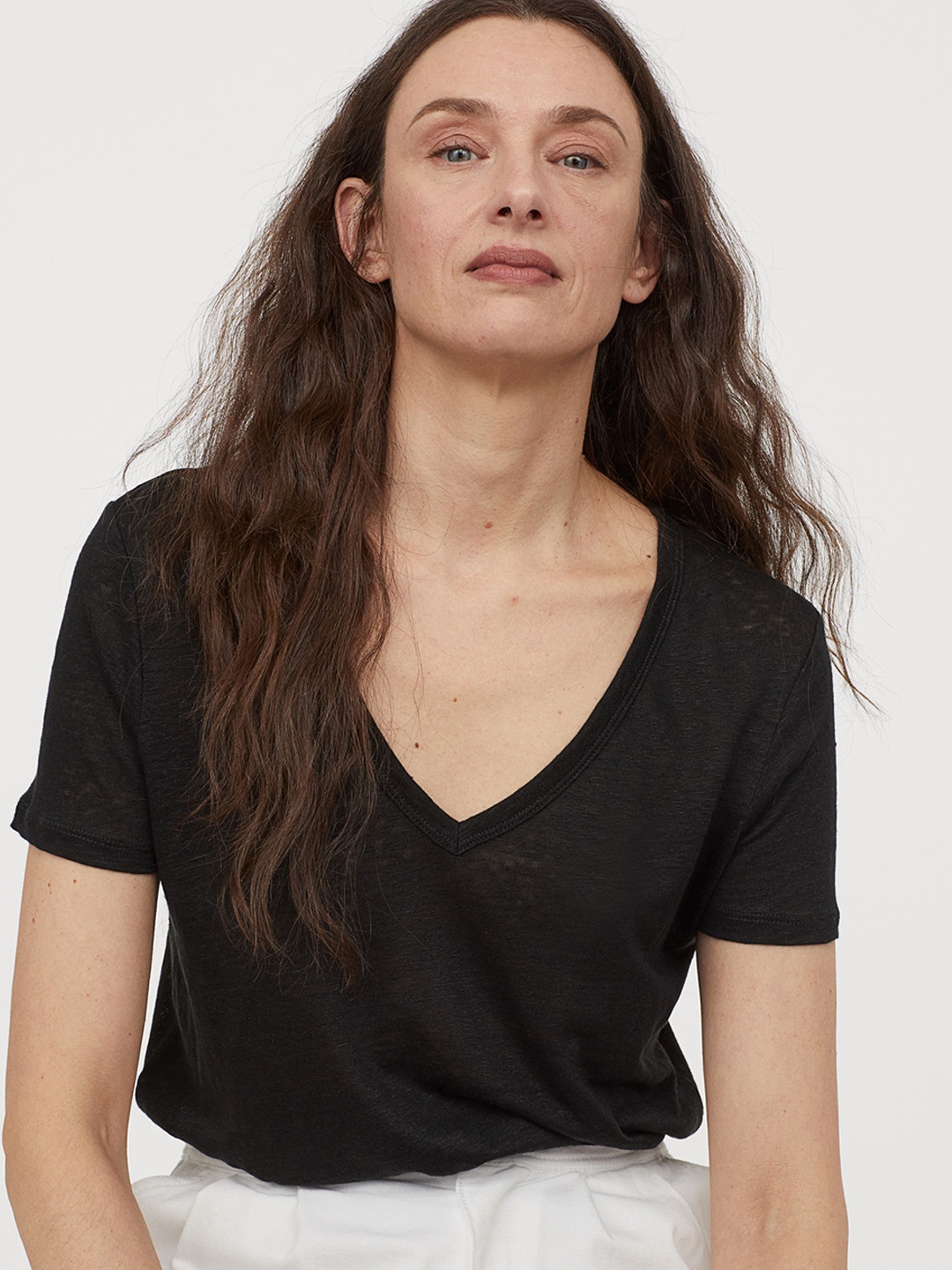 

H&M Women Black Linen Jersey Top