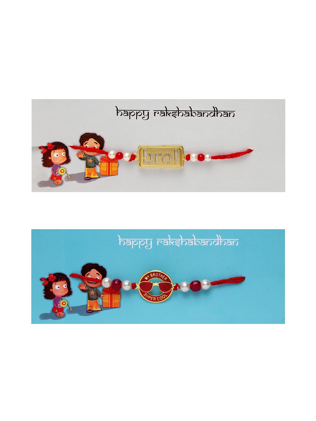 

PANASH Men Pack Of 2 Red & White Brass Gold-Plated Beaded Rakhi