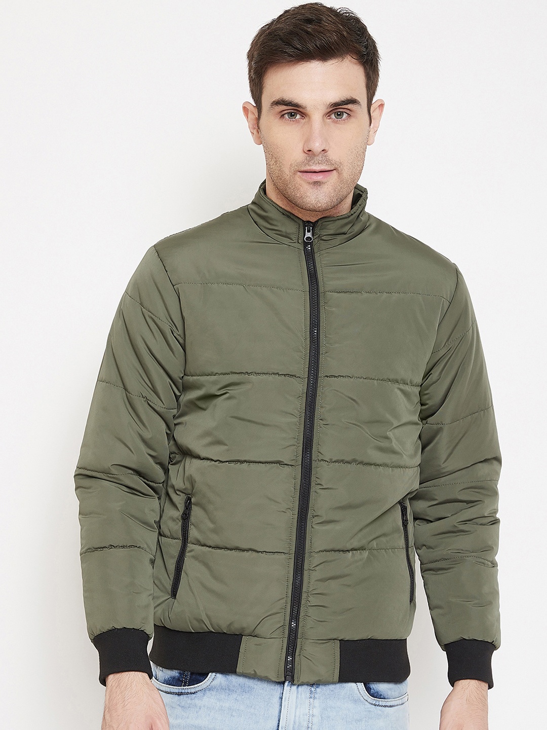 

PERFKT-U Men Olive Green Solid Lightweight Padded Jacket