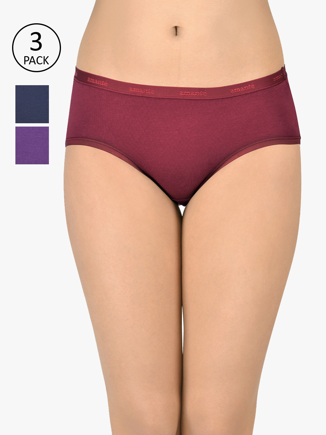 

Amante Women Pack Of 3 Solid Hipster Briefs PPK43001, Blue