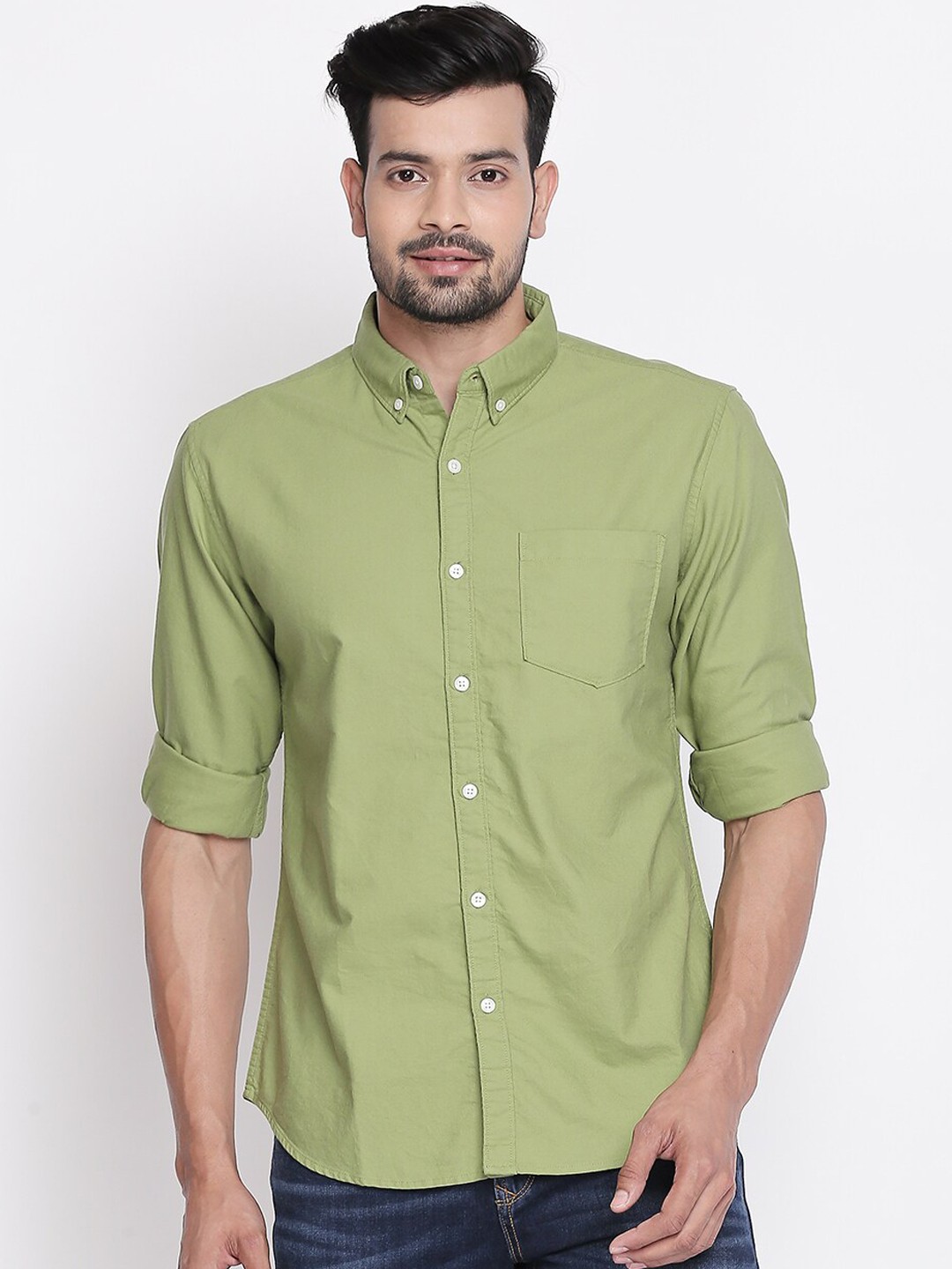 

BYFORD by Pantaloons Men Green Slim Fit Solid Casual Shirt