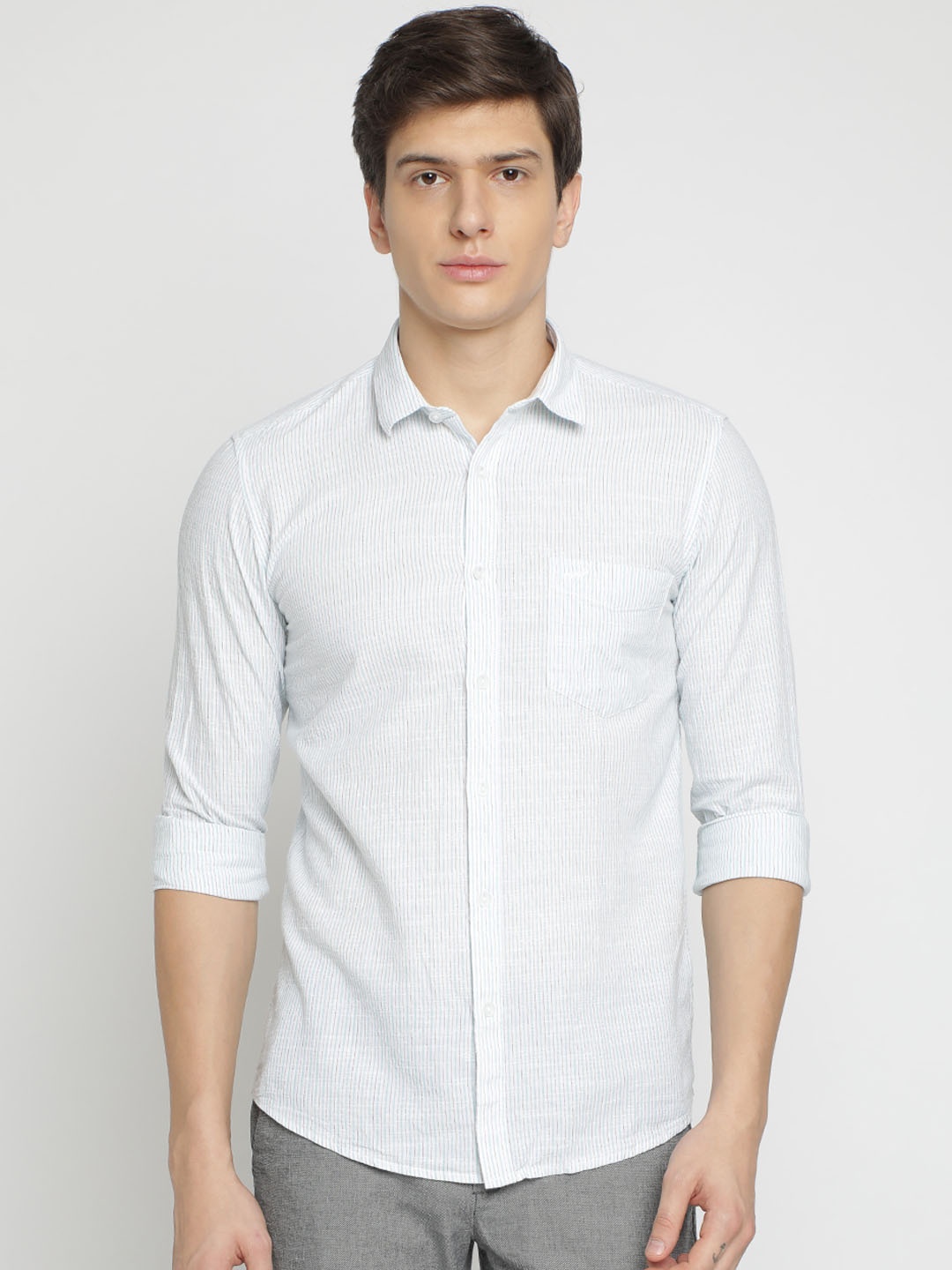 

Crocodile Men Blue Classic Slim Fit Striped Casual Shirt