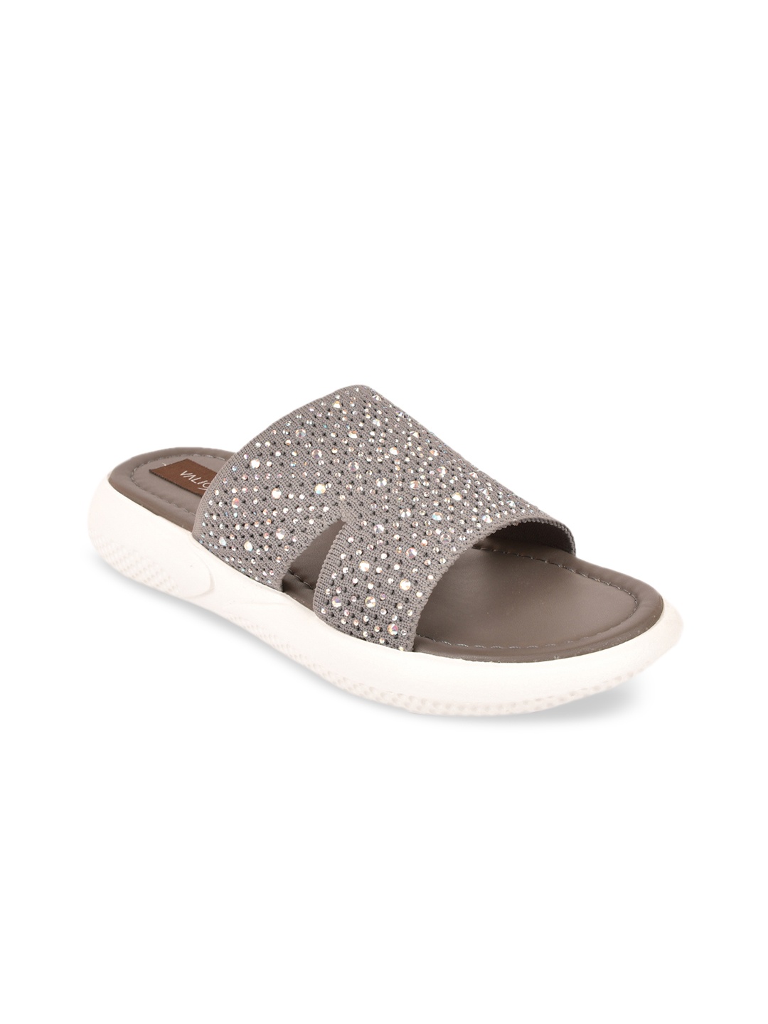 

VALIOSAA Women Grey Woven Design Embellished Heels