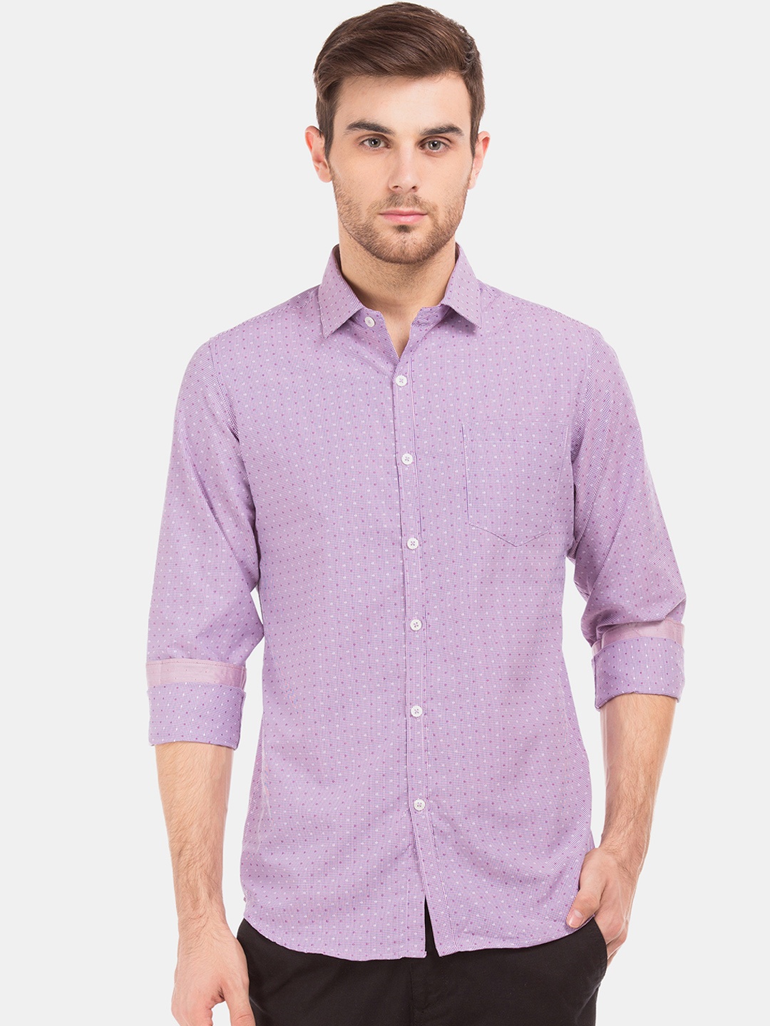 

Excalibur Men Purple & White Slim Fit Printed Formal Shirt