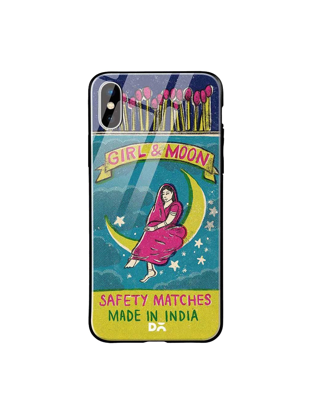 

DailyObjects Green & Yellow Moon Girl Matchbox iPhone XS Glass Cover