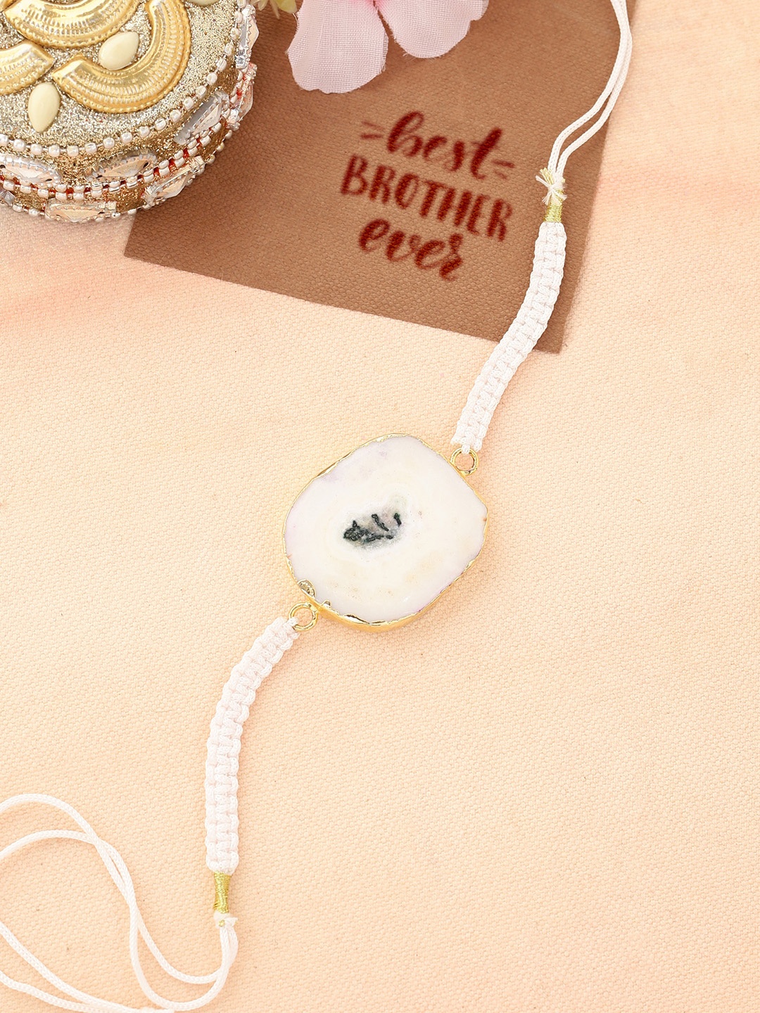 

Shoshaa Men White Gold-Plated Agate Rakhi