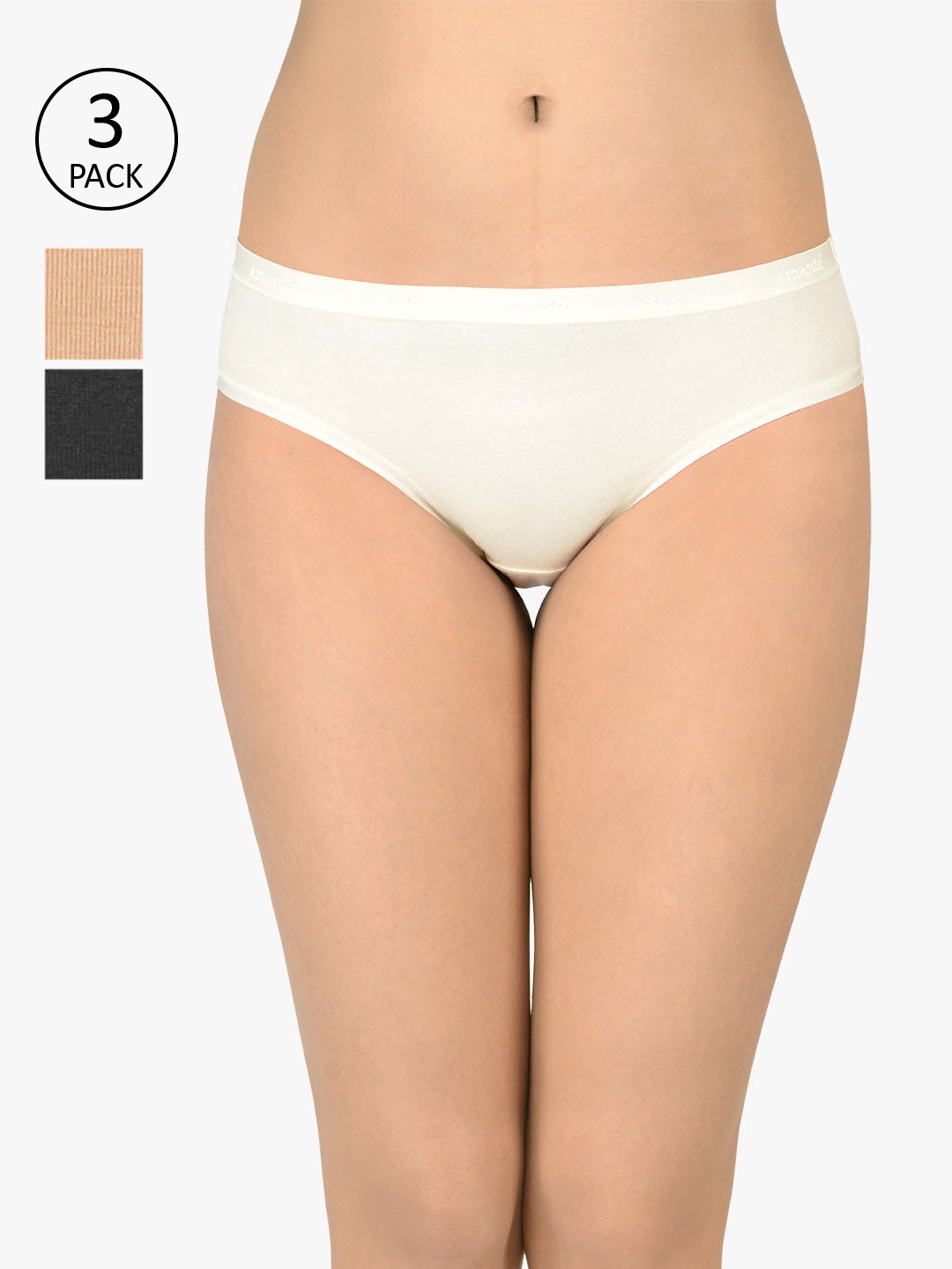 

Amante Women Solid Pack of 3 Low Rise Bikini Briefs PPK33001, Beige