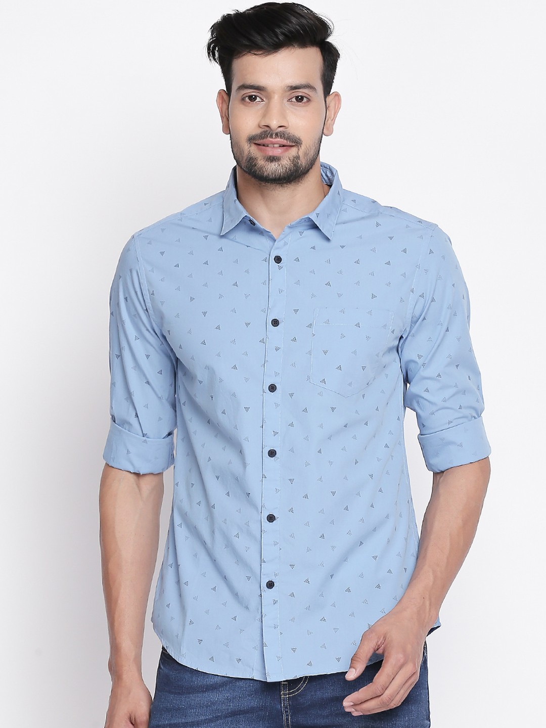 

BYFORD by Pantaloons Men Blue Slim Fit Printed Casual Shirt