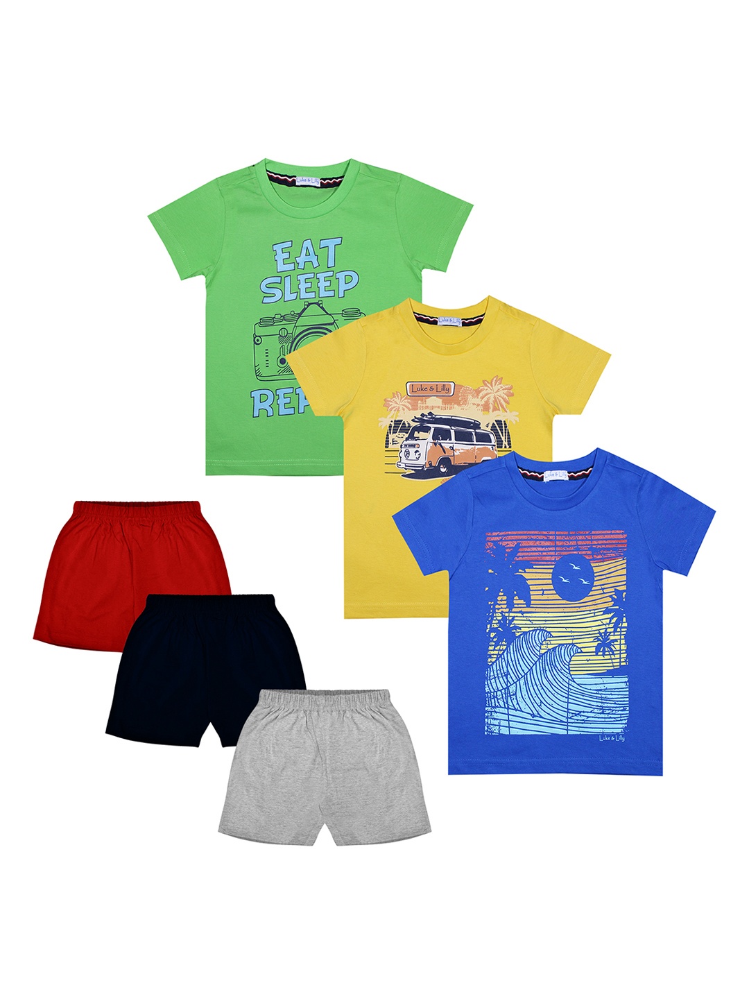 

Luke & Lilly Boys Pack Of 3 Yellow & Blue Printed T-shirt with Shorts