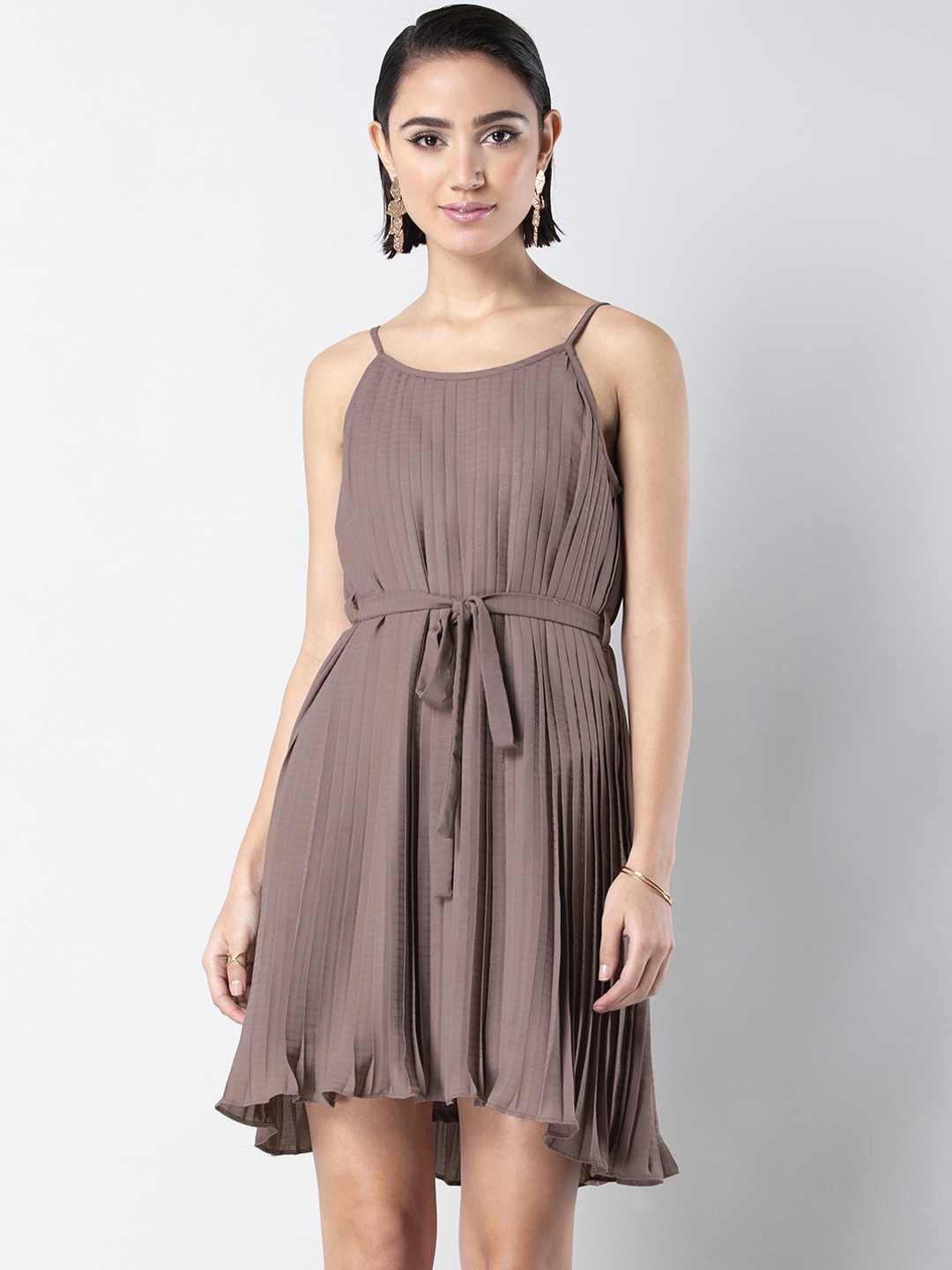 

FabAlley Women Mauve Solid A-Line Dress