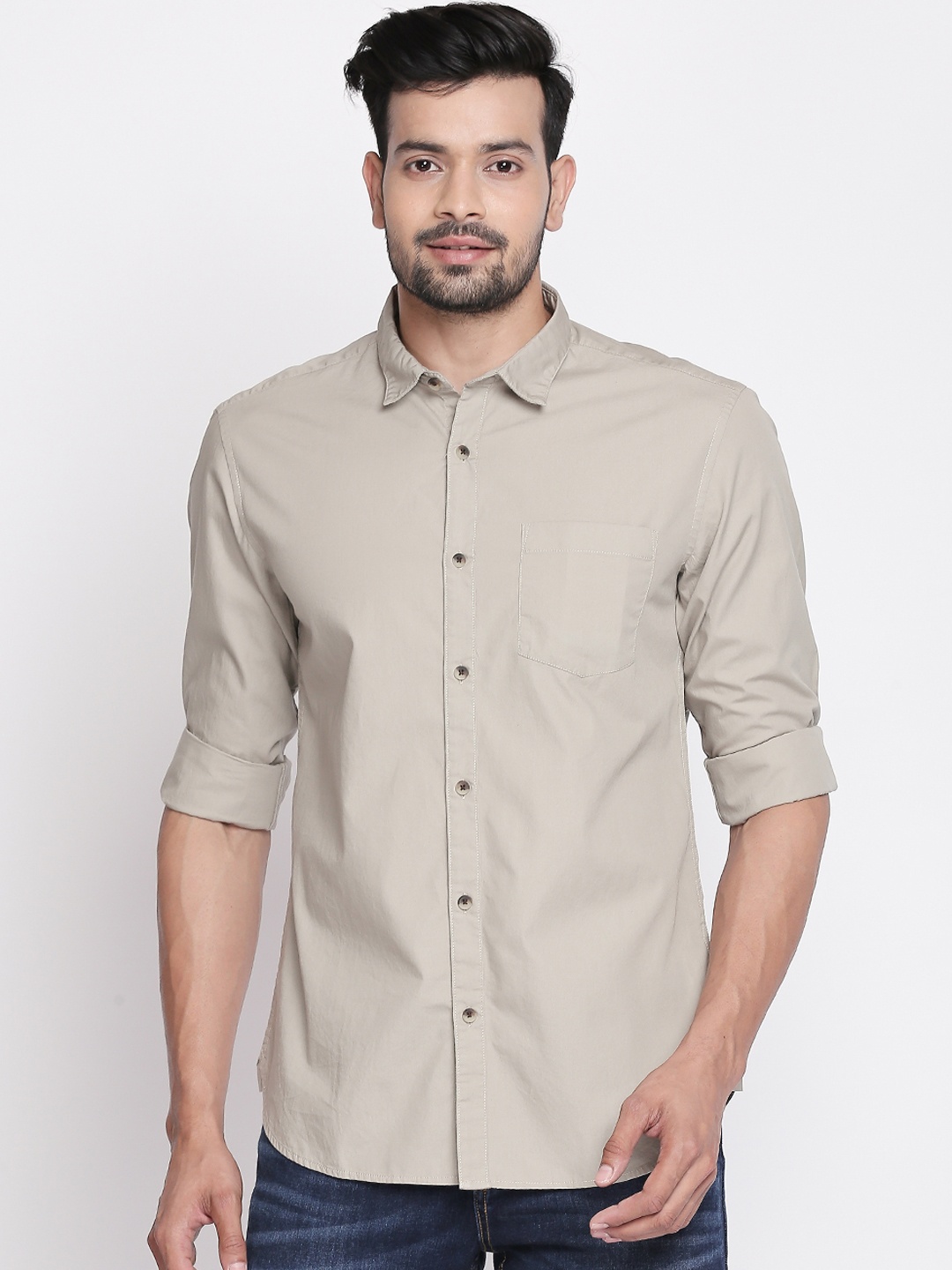 

BYFORD by Pantaloons Men Beige Slim Fit Solid Casual Shirt