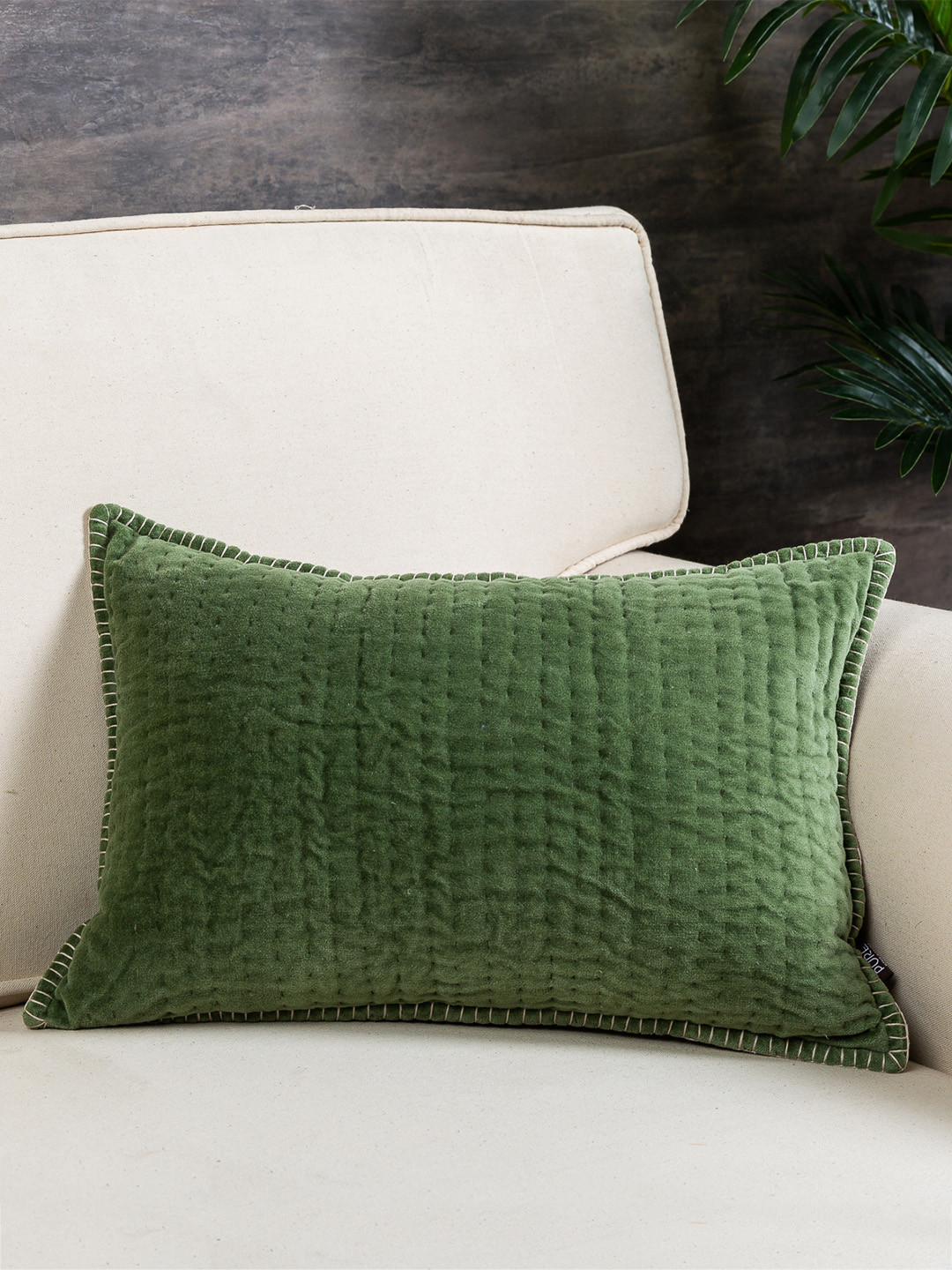 

Pure Home and Living Single Green Solid Rectangle Cushion Cover