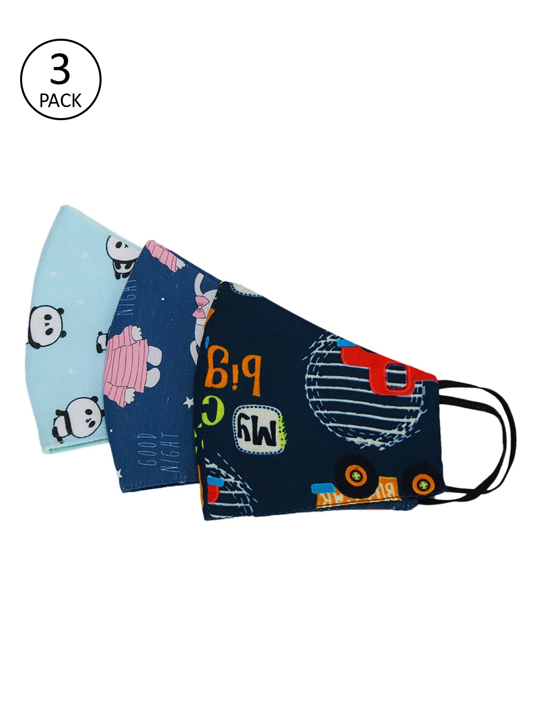 

Tossido Kids Blue Pack Of 3 Printed 3-Ply Reusable Cloth Masks