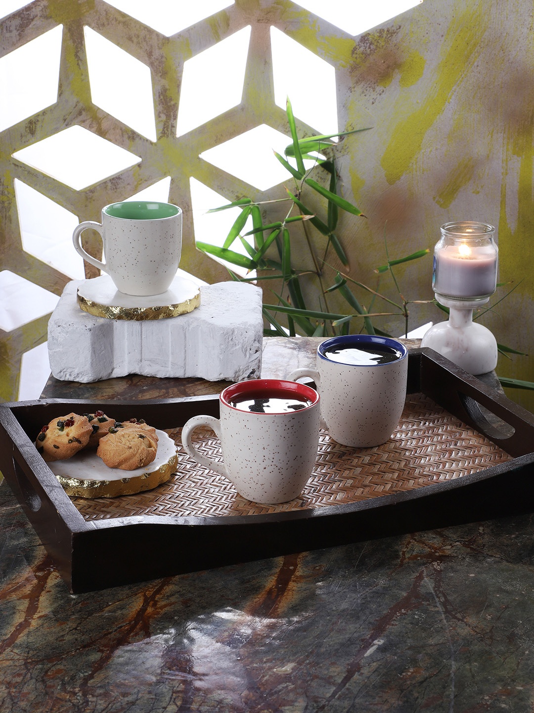 

CDI Set Of 6 White Marble Textured Medium Size Ceramic Tea Cups