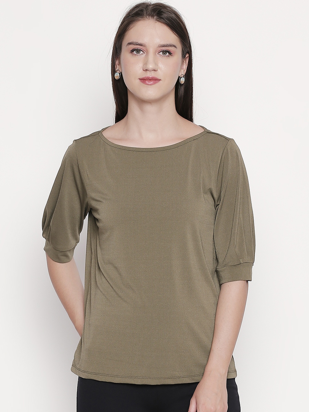 

Annabelle by Pantaloons Women Olive Brown Solid Top