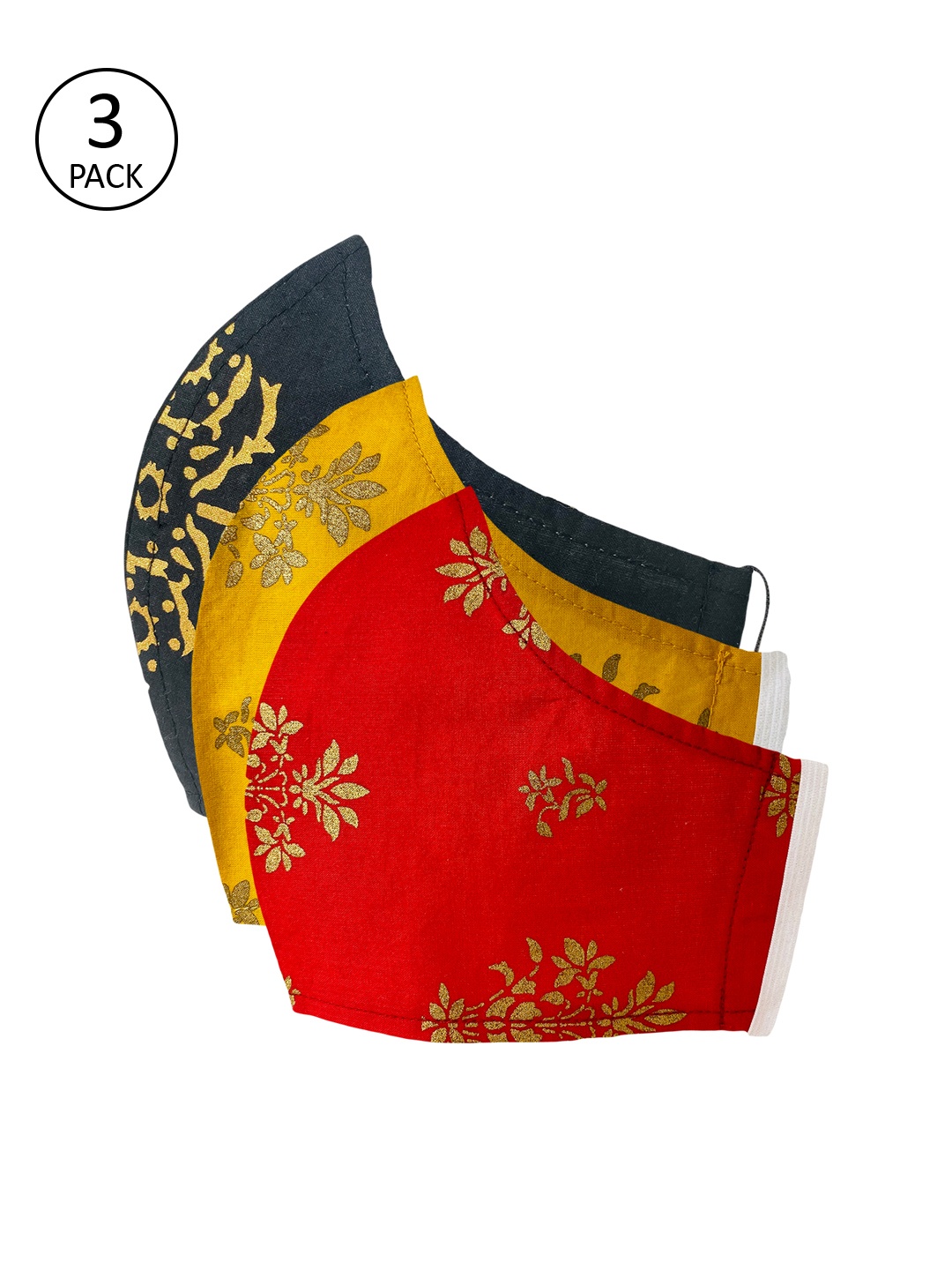 

Sera Adults Pack Of 3 Printed 3-Ply Reusable Cloth Masks, Red