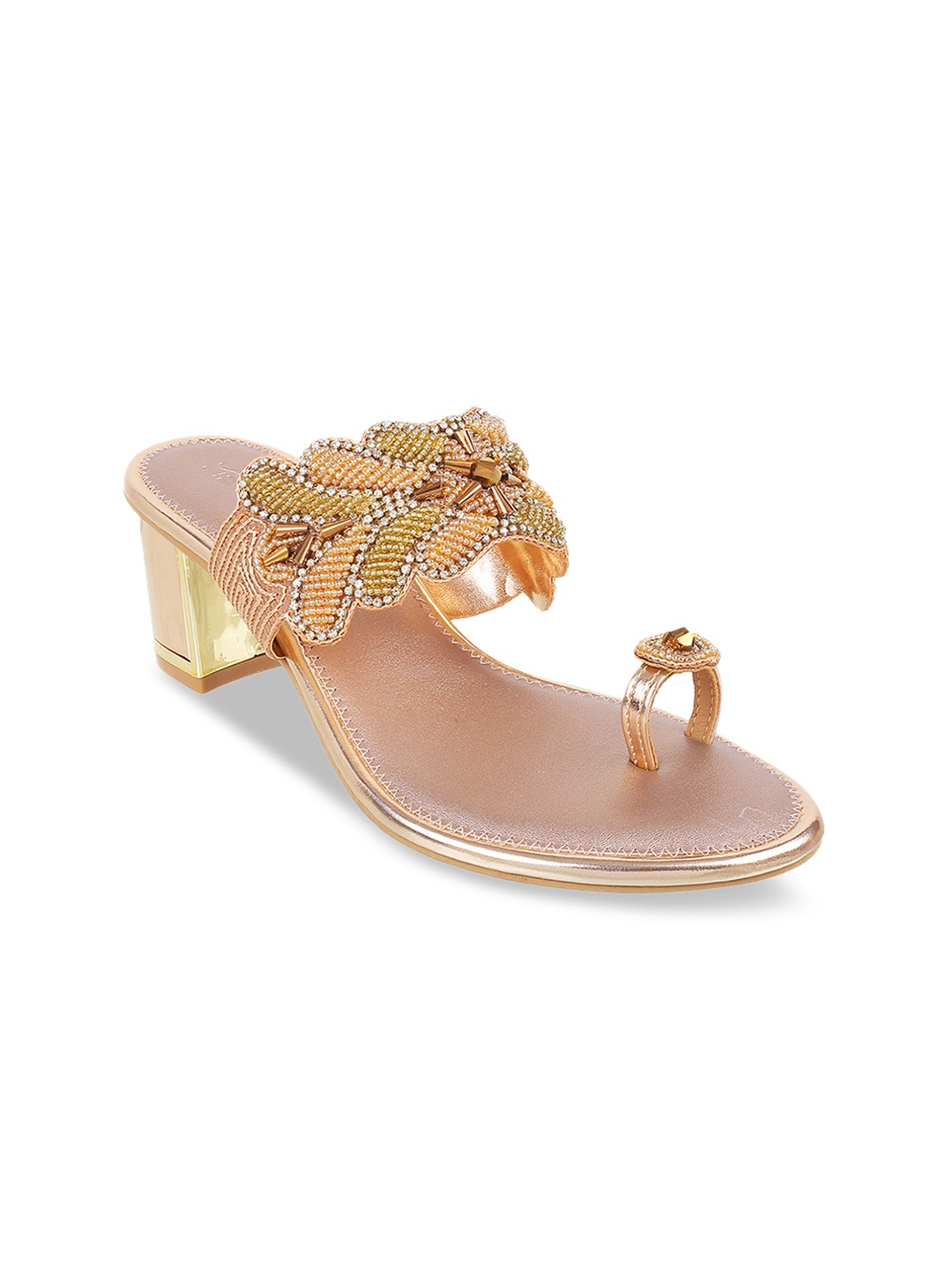 

Metro Women Gold Embellished One-Toe Block Heels