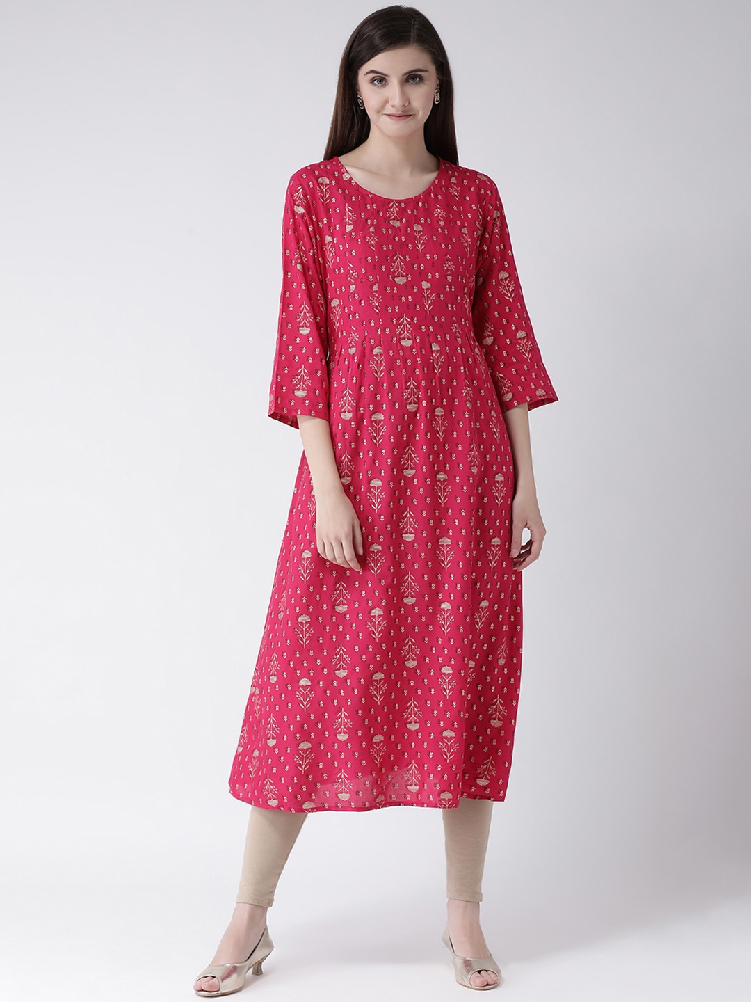 

Span Women Pink Floral Print A-Line Kurta