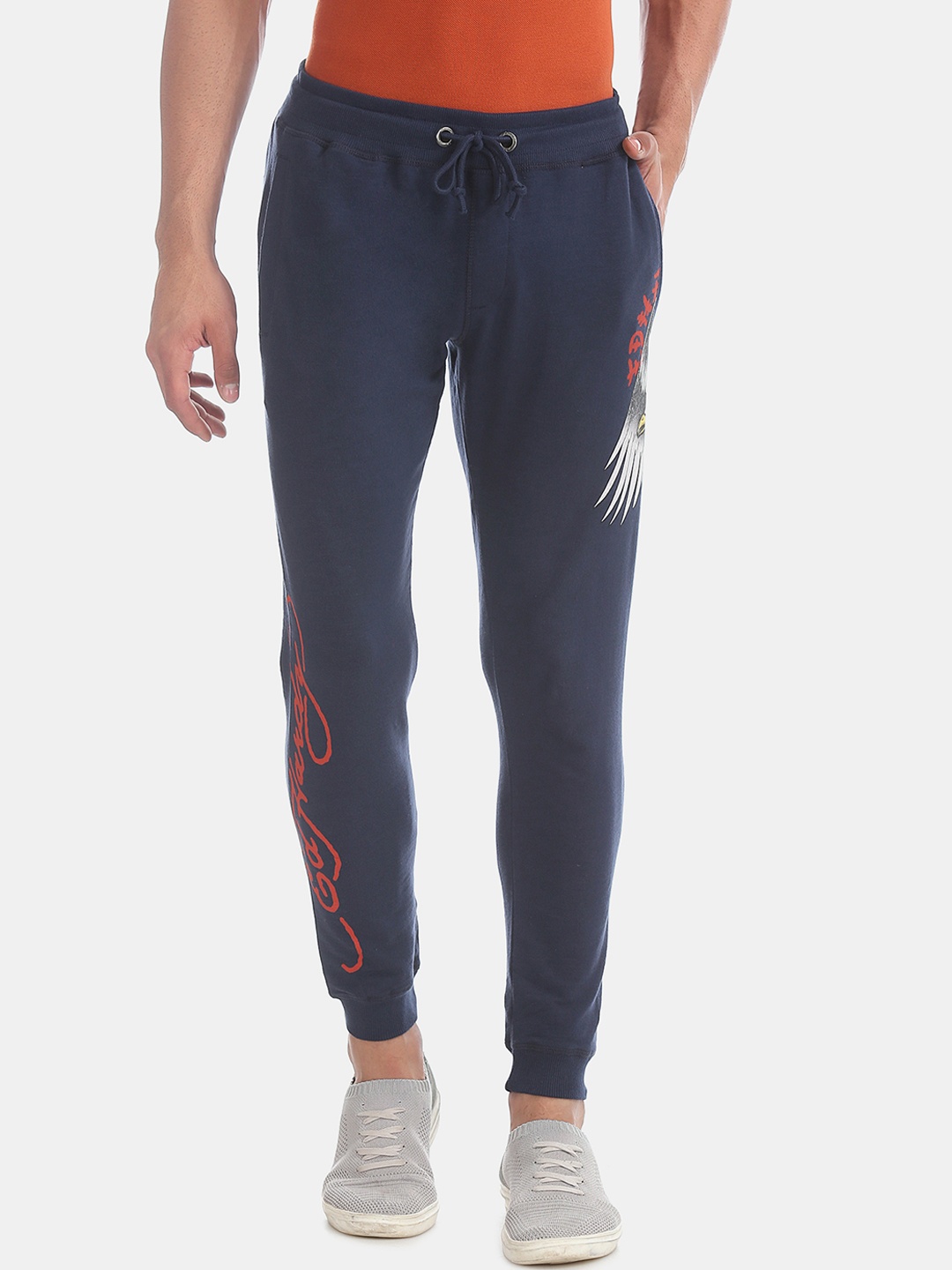 

Ed Hardy Men Navy Blue & Red Printed Slim-Fit Joggers