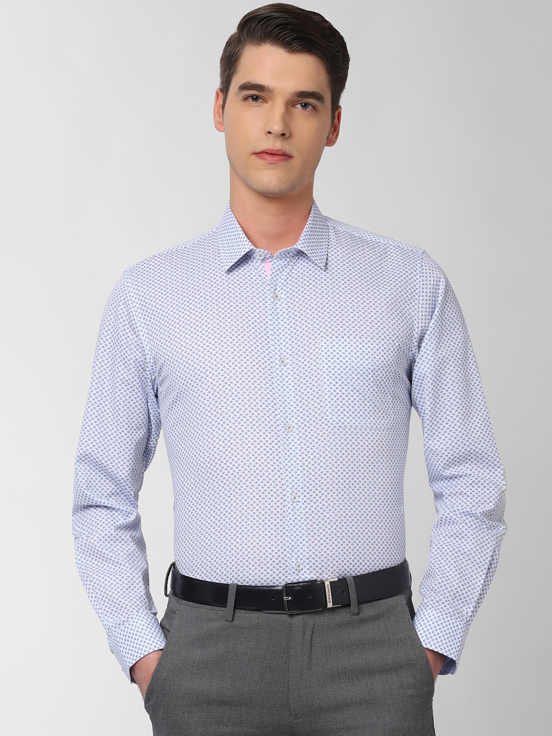 Peter England Men Blue Slim Fit Printed Formal Shirt