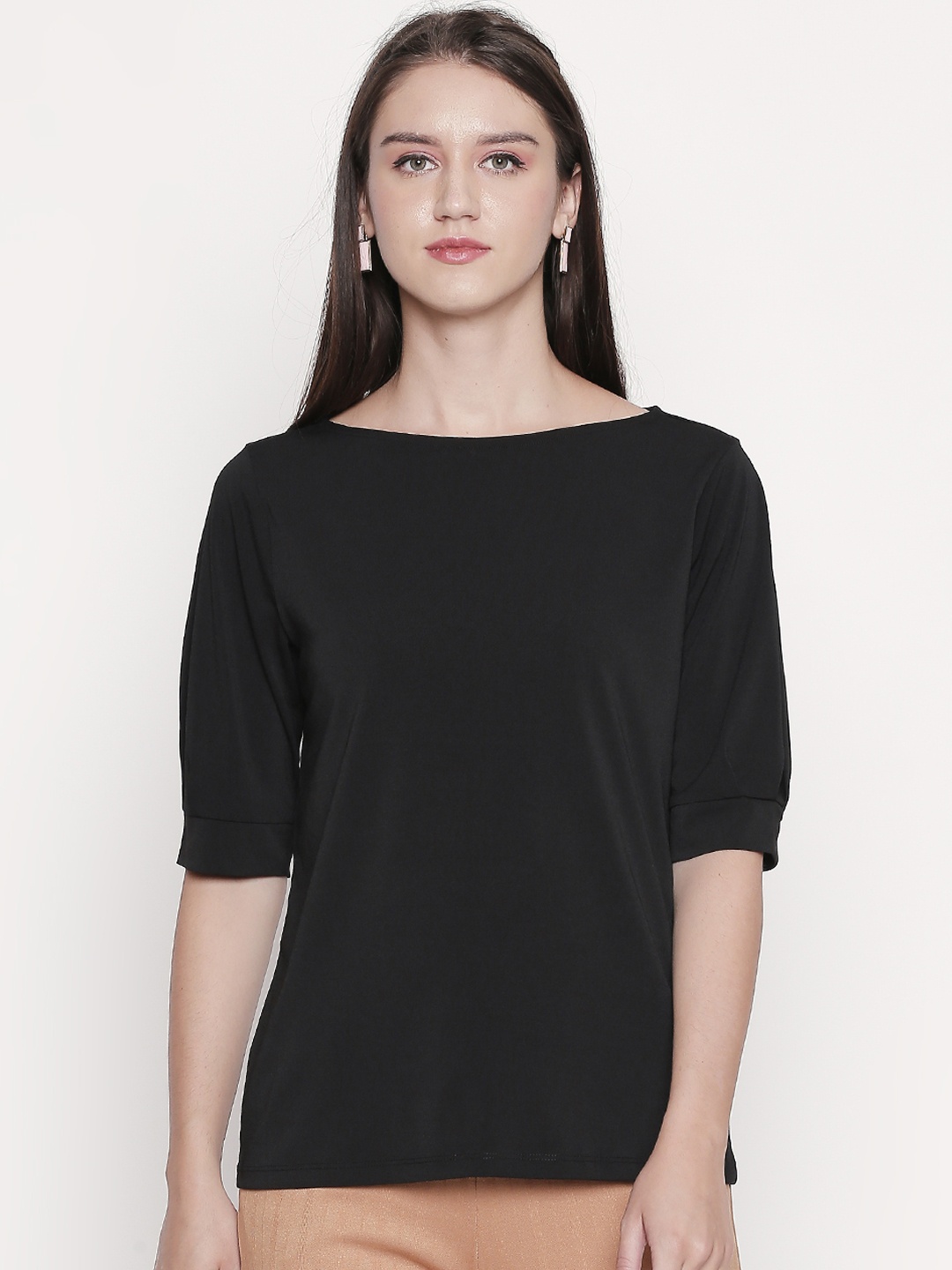 

Annabelle by Pantaloons Women Black Solid Boat Neck Top