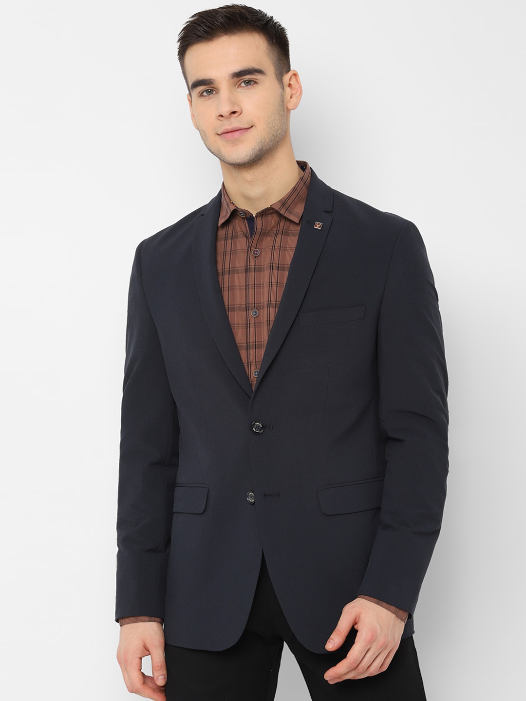 

Allen Solly Men Navy Blue Solid Slim-Fit Single-Breasted Casual Blazer