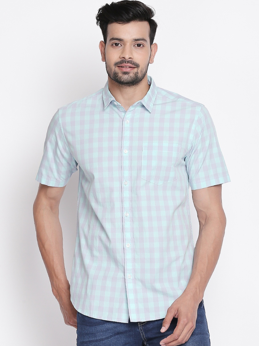 

BYFORD by Pantaloons Men Green & Lavender Regular Fit Checked Casual Shirt