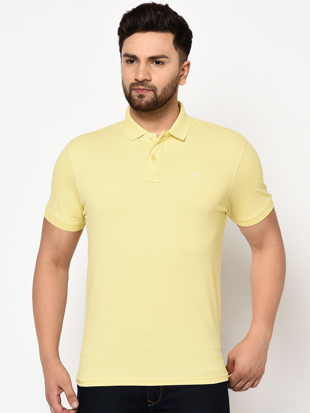 

98 Degree North Men Yellow Solid Polo Collar T-shirt