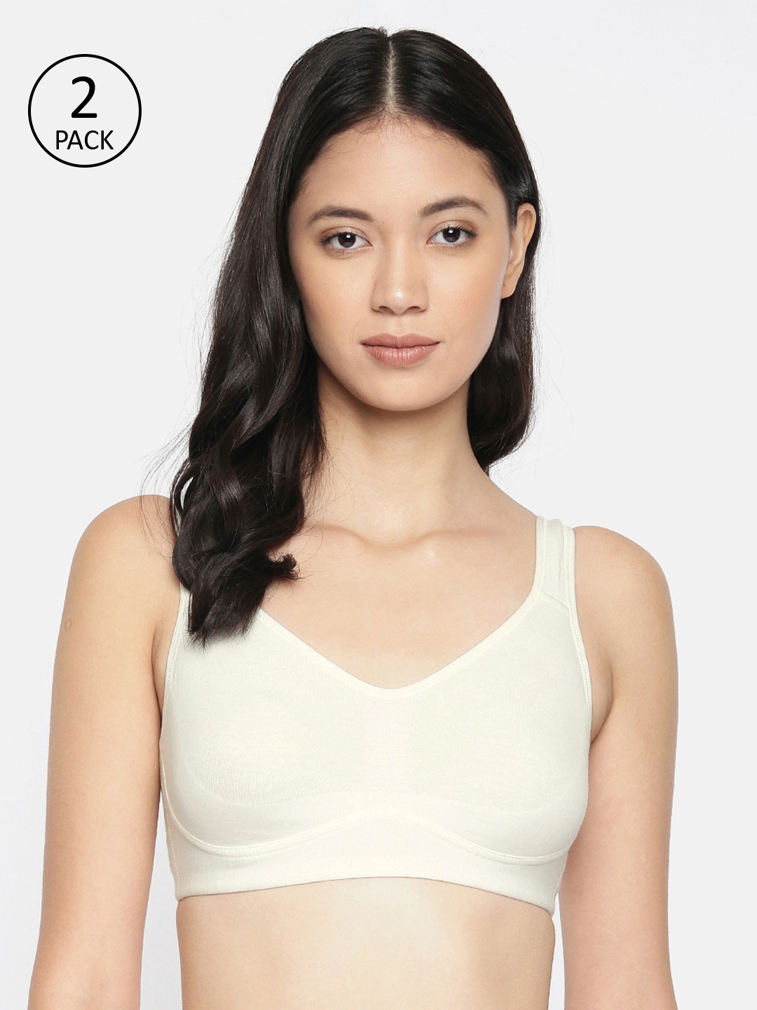 

Inner Sense Pack of 2 White Organic Cotton Antimicrobial Supportive Stitch Bras ISBC097