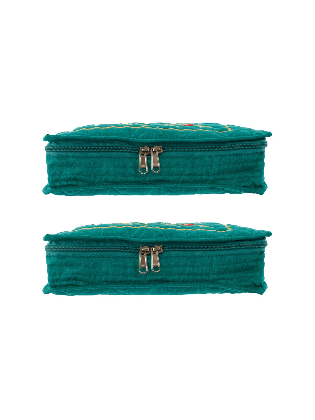 

Kuber Industries Set Of 2 Green & Yellow Embroidered Jewellery Organisers