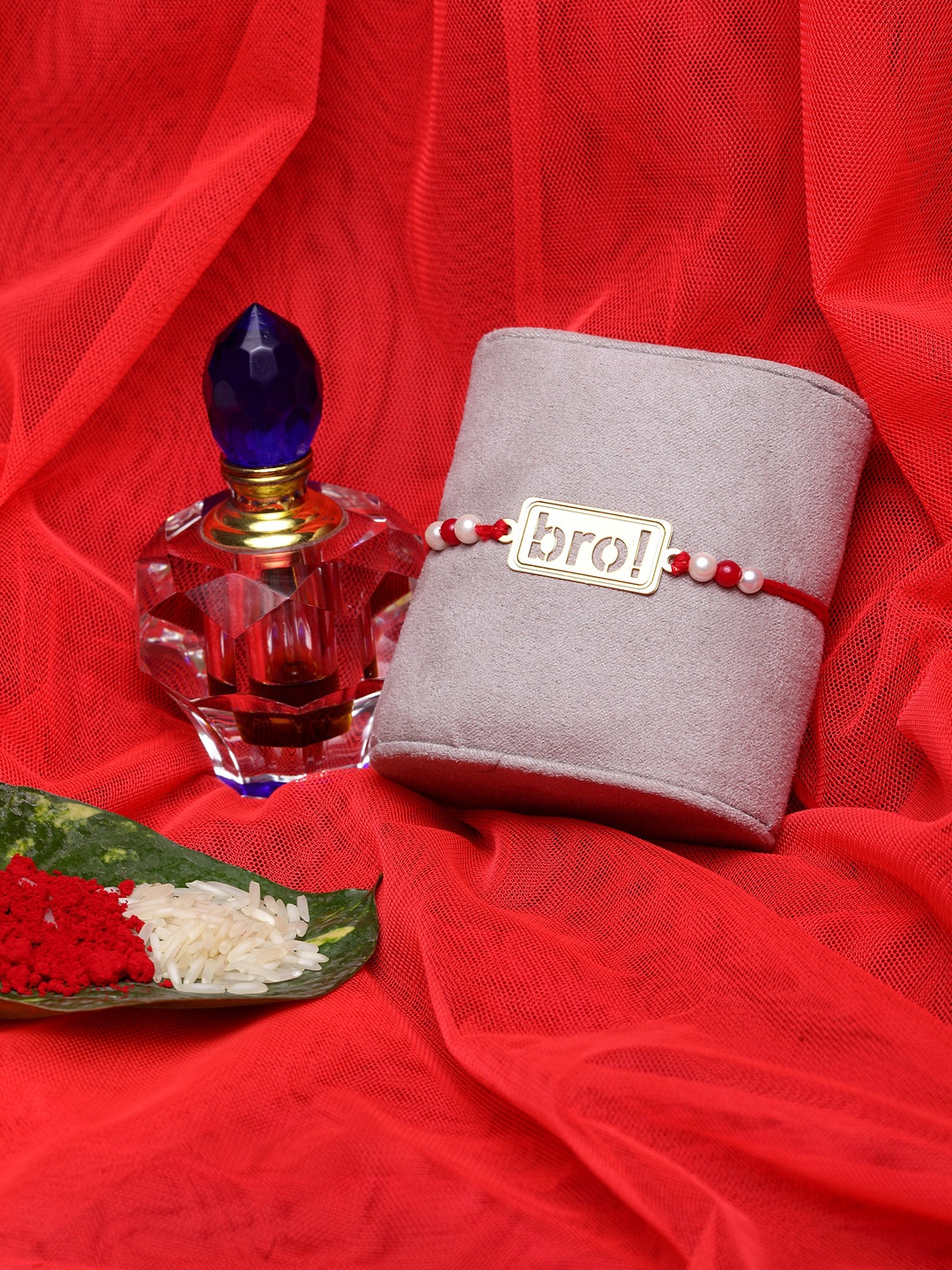 PANASH Men Gold-Plated & Red Handcrafted Bro Wraparound Rakhi